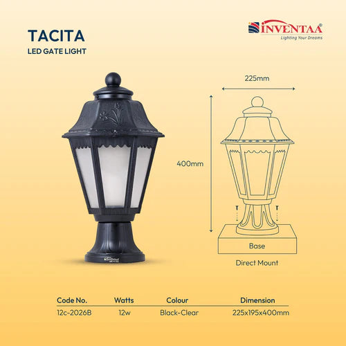 Tacita Modern Gate Light - 12W LED Pillar Lights for Gate | Outdoor Villa Lighting