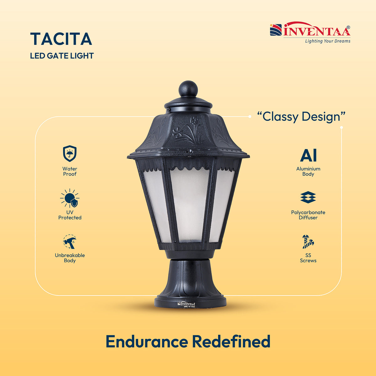 Tacita Modern 12W Outdoor Gate Pillar Light ? 3-in-1 LED (Cool-Warm-Neutral) Waterproof Post Top Wall Mount Light for Home Gate, Compound & Boundary Wall