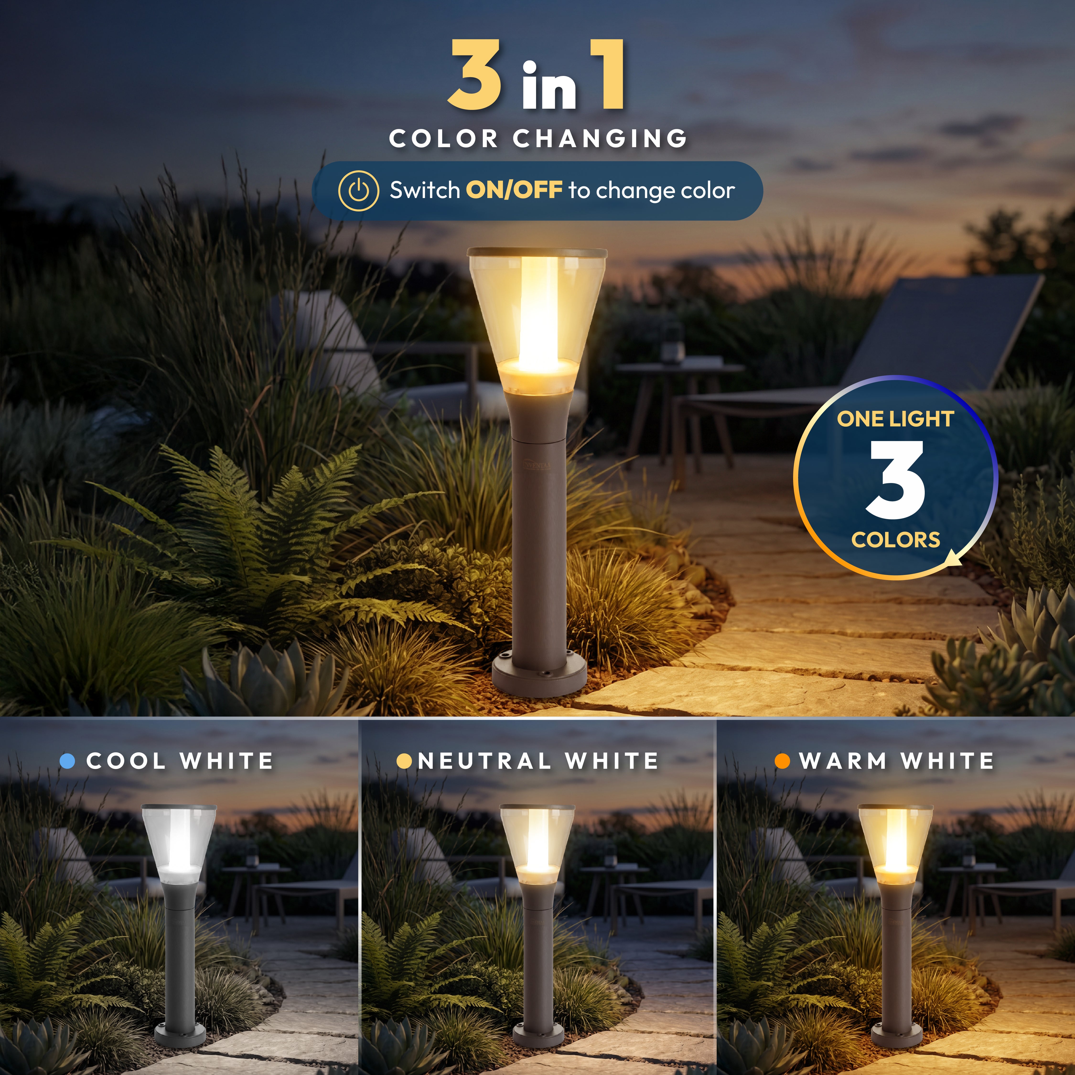 Olivia Stem 3 in 1 LED Bollard Light - INVENTAA Garden Lights