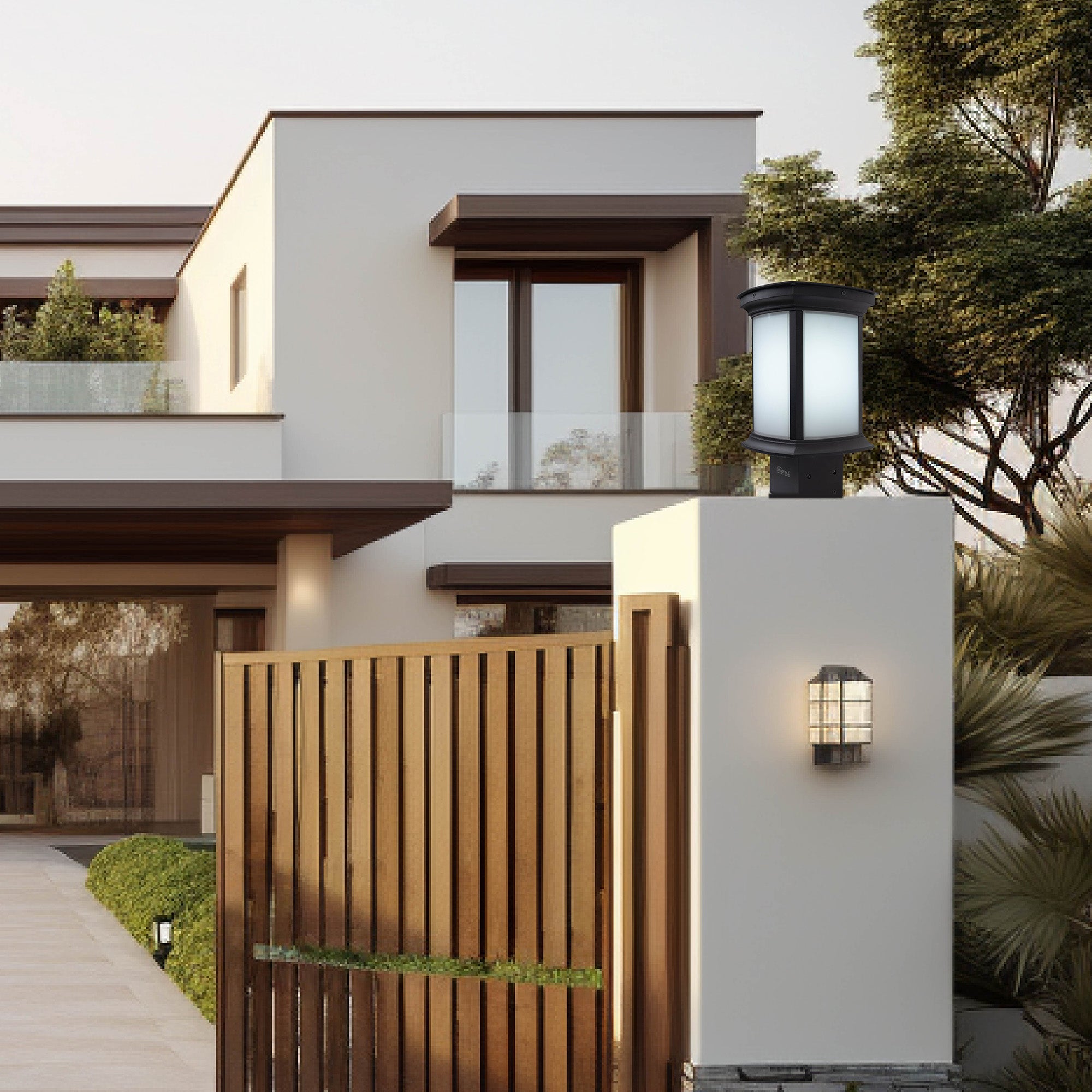 Entrance gate lights with modern main gate lamp light on pillars #color_clear