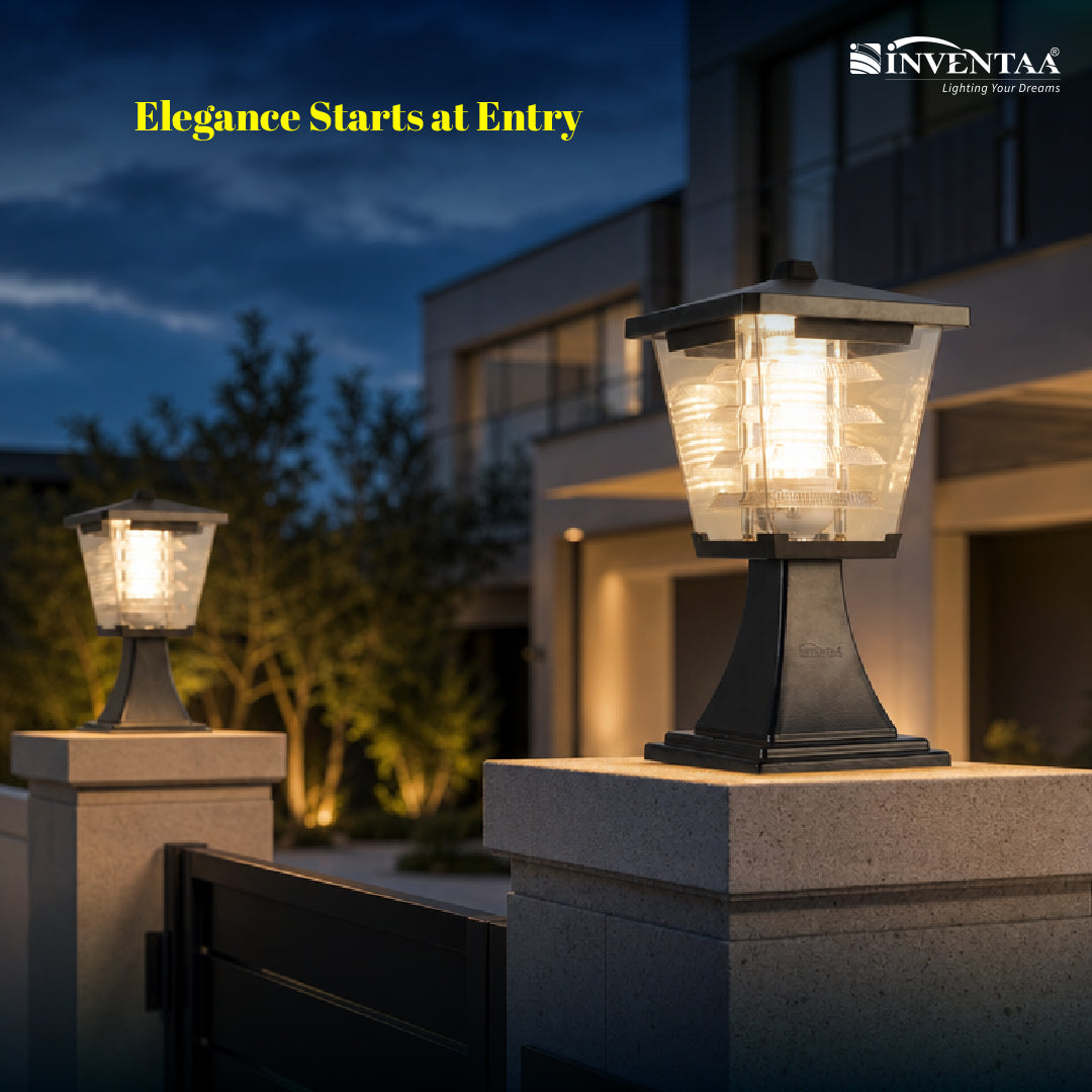 Mini Glasis 12W Fancy Outdoor Gate Light 3-in-1 LED (Cool-Warm-Neutral) | Waterproof Decorative Gate Pillar Lamp for Home Compound Wall | Inventaa