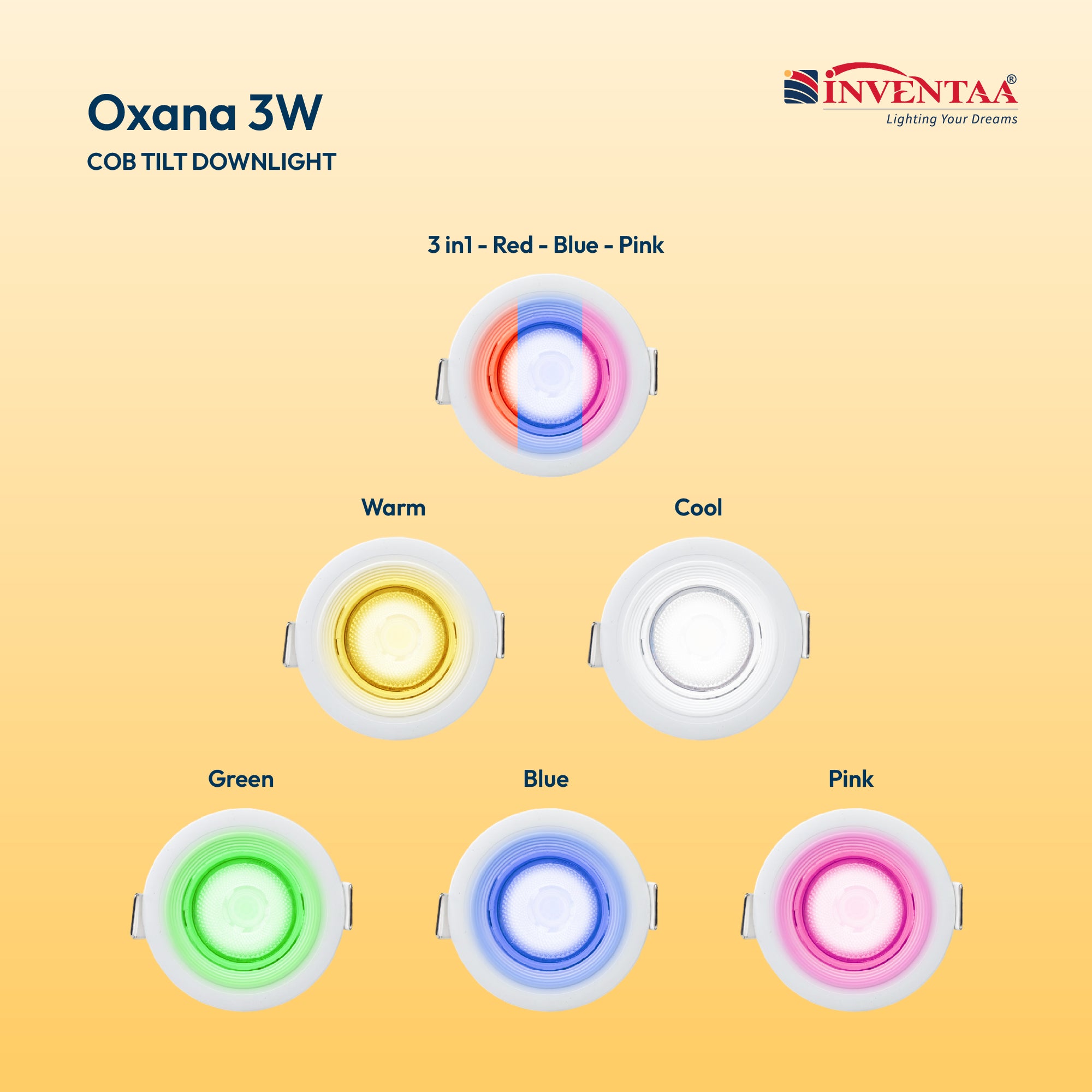 Color Variations Of Oxana 3W LED COB Downlight Tilt