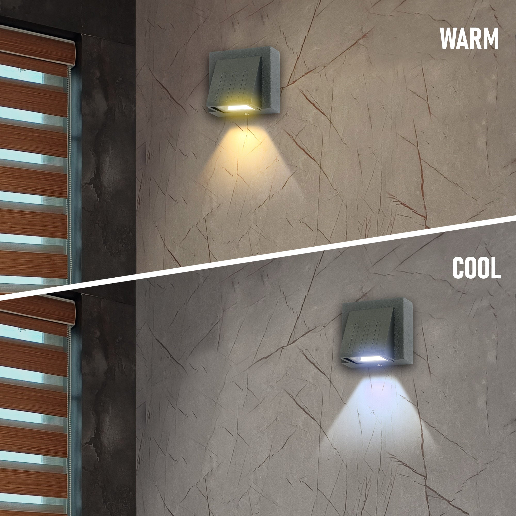 Cool and warm lighting comparison of Reina one way led wall light #type_1 way