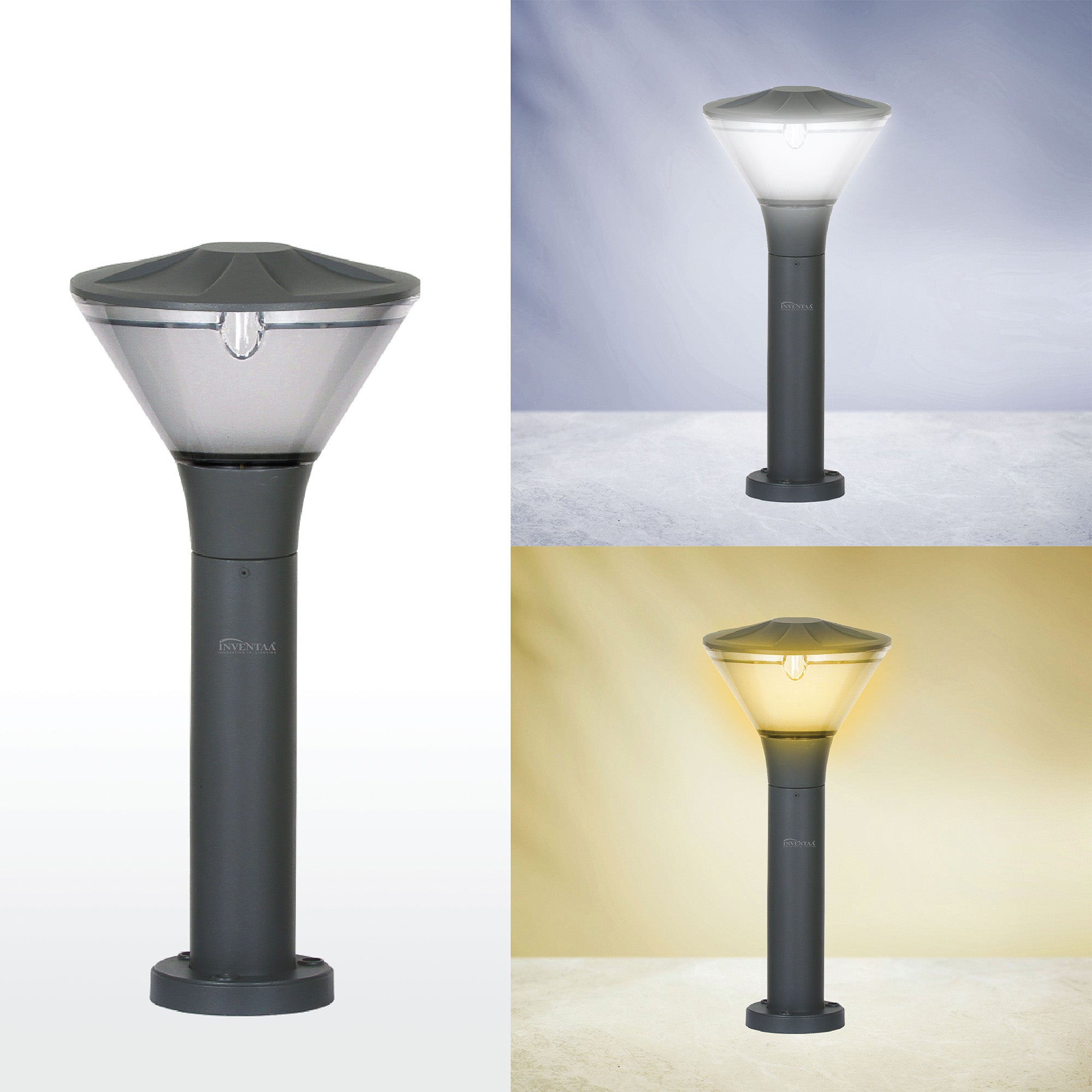 Cool and warm lighting comparison of Yash 1.5 feet led garden bollard light #size_1.5 feet