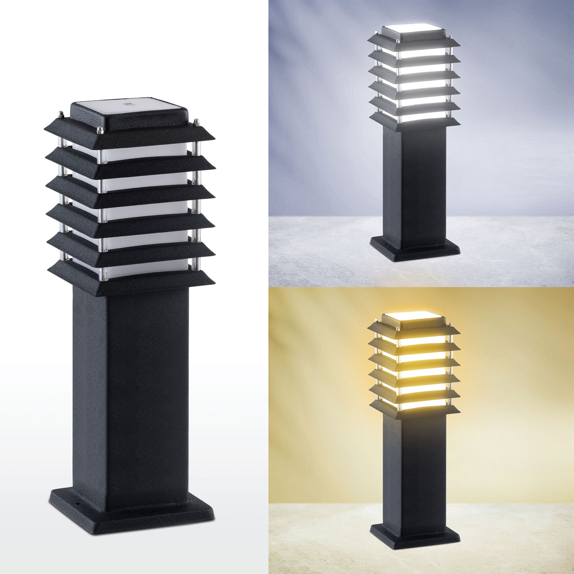Cool and warm lighting comparison of Riya 1.5 feet led garden bollard light #size_1.5 feet