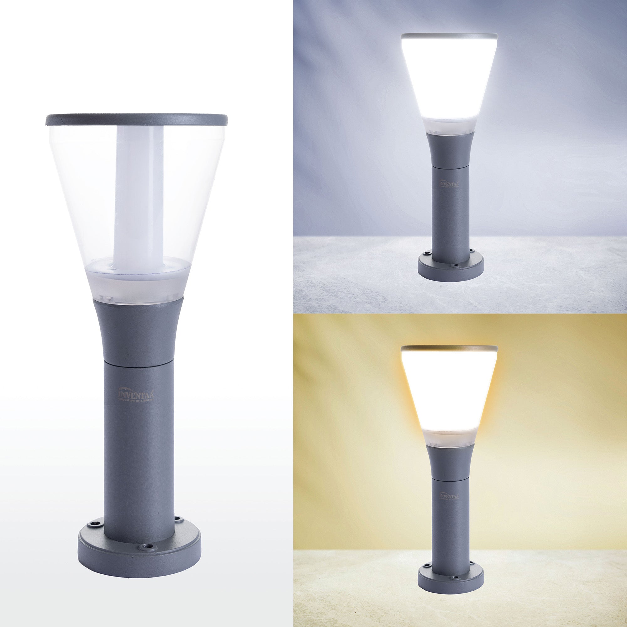 Cool and warm lighting comparison of Olivia stem 1.5 feet led garden bollard light #size_1.5 feet