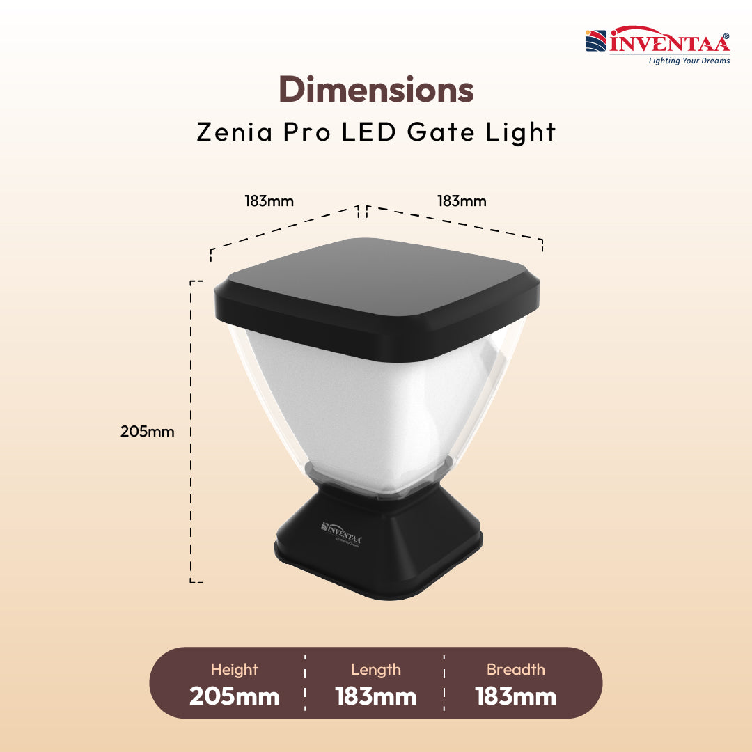 Zenia PRO 12W Outdoor Gate Pillar Light 3-in-1 LED (Cool, Warm & Neutral) | Waterproof Post Top Wall Mount Light for Home Gate, Compound & Boundary Wall
