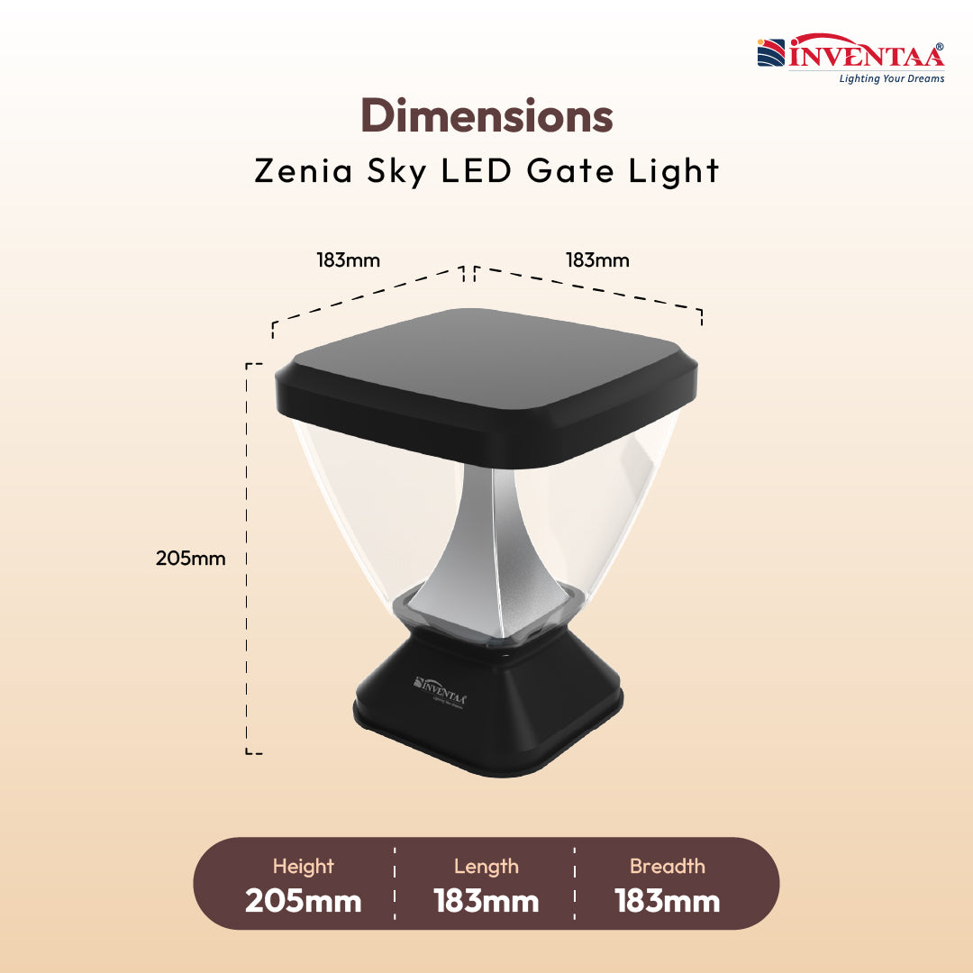 Zenia SKY 12W Outdoor Gate Pillar Light 3-in-1 LED (Cool, Warm & Neutral) | Waterproof Post Top Wall Mount Light for Home Gate, Compound & Boundary Wall