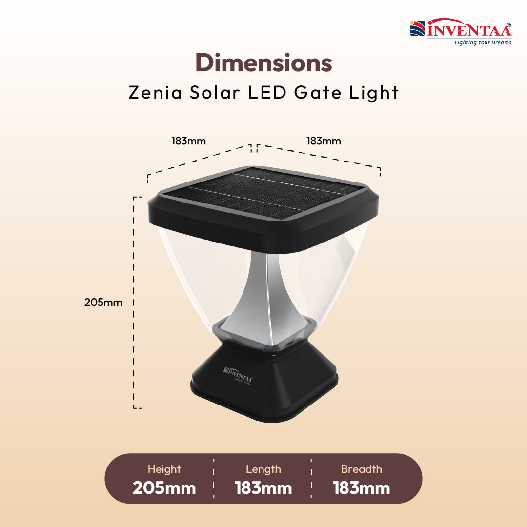 Zenia Solar 12W Outdoor Gate Pillar Light ? 3-in-1 LED (Cool, Warm & Neutral) | Waterproof Post Top Wall Mount Light for Home Gate, Compound & Boundary Wall