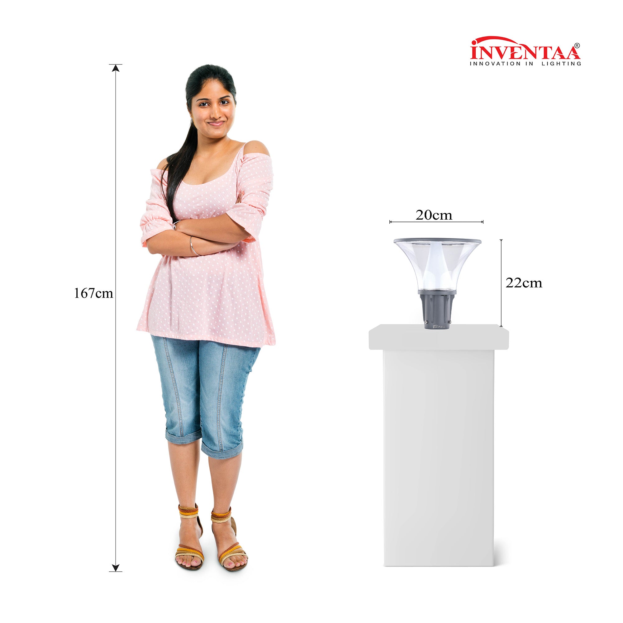 Compact modern gate pillar lamp light with size comparison