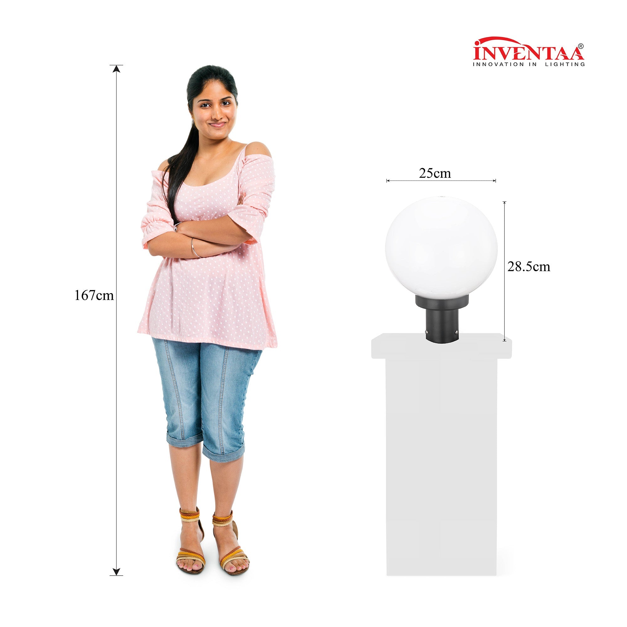 Antique gate light size comparison showing classic globe design on pillar
