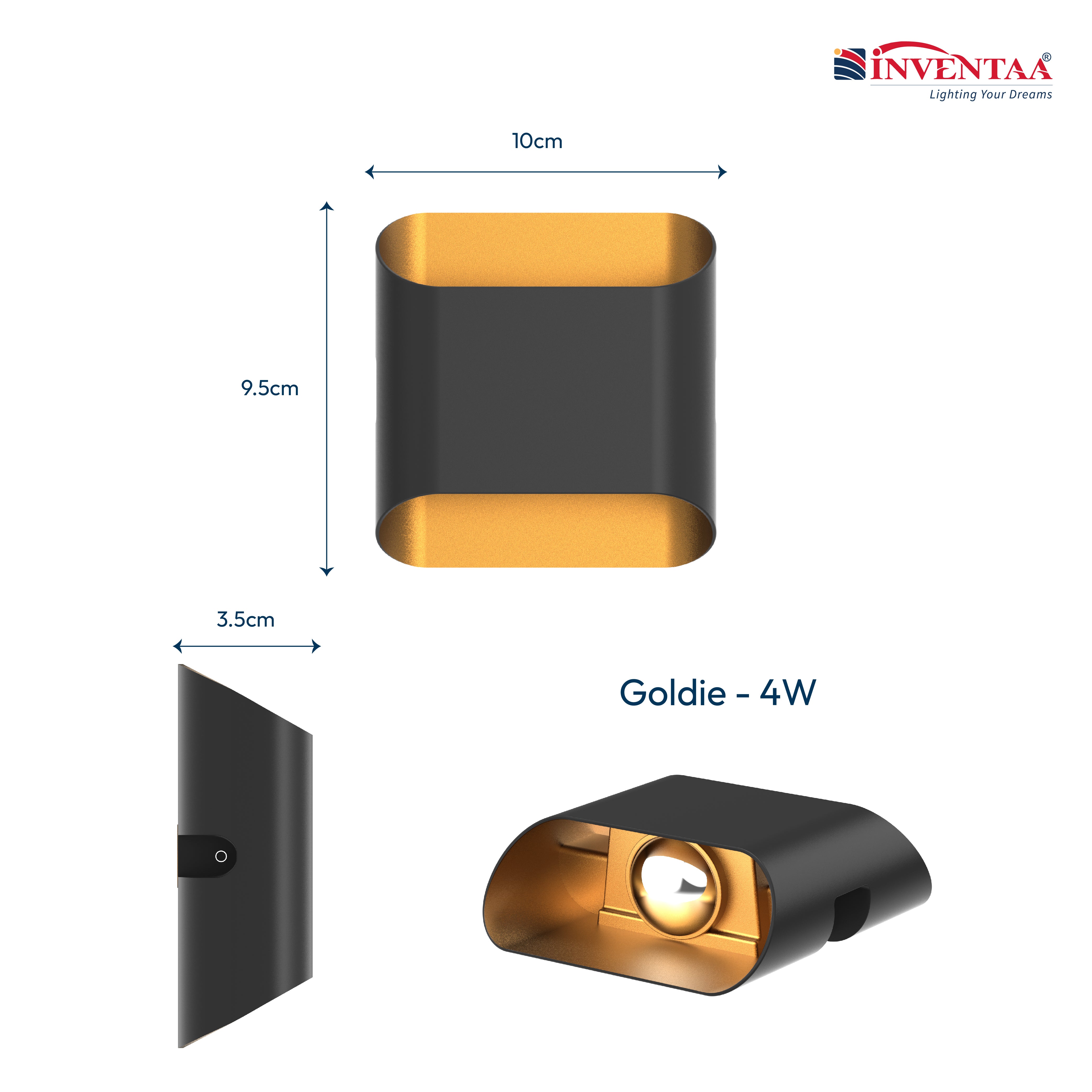 Dimension Of Goldie 4W 2 Way LED Wall Light #type_1 x 2 way