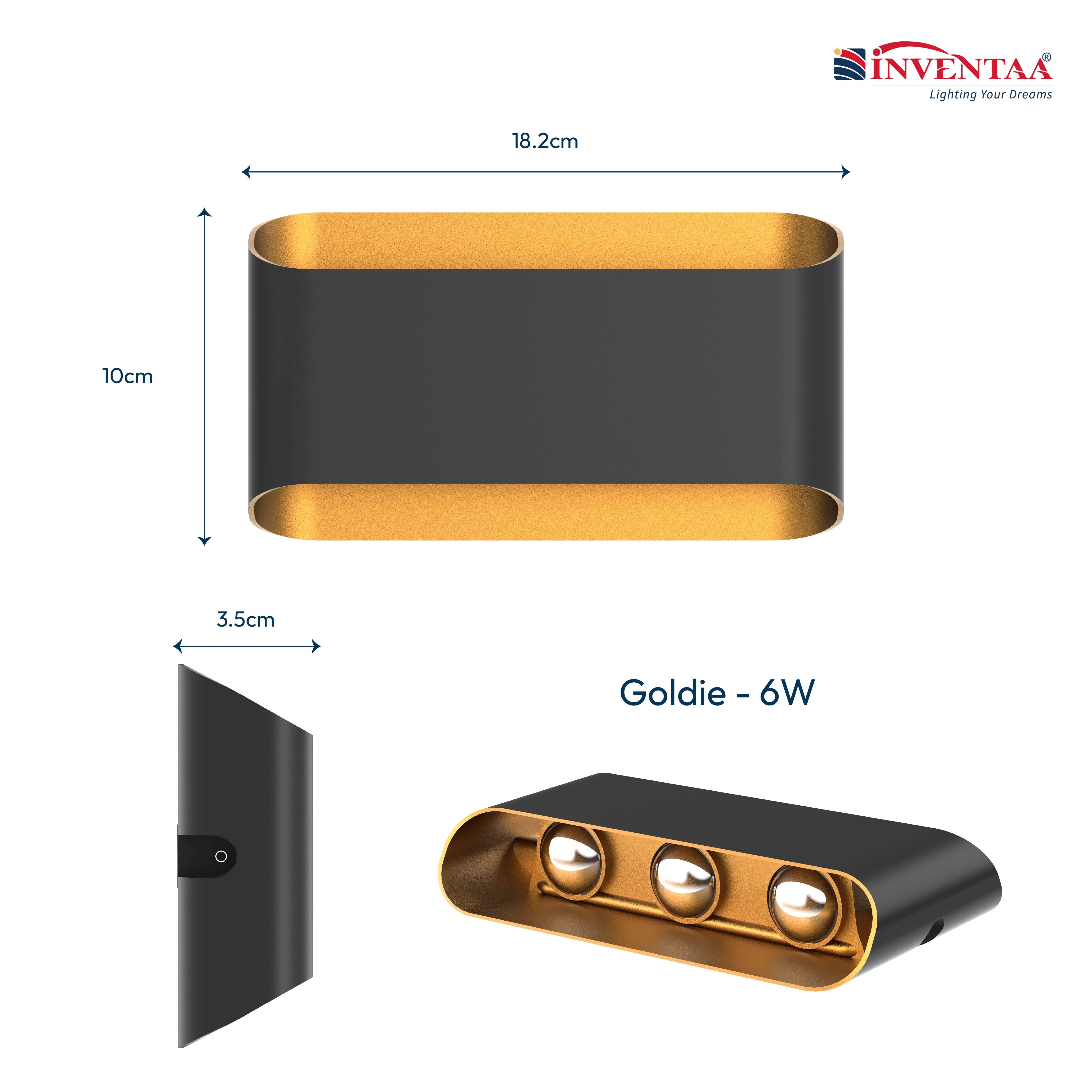 Dimension Of Goldie 4W 6 Way LED Wall Light #type_3 x 2 way