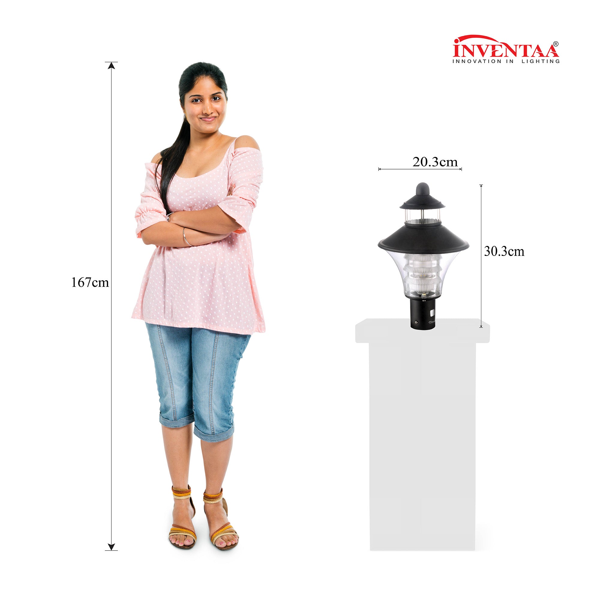 Compact gate post lamps with size comparison for entry gate lights #color_matt black clear