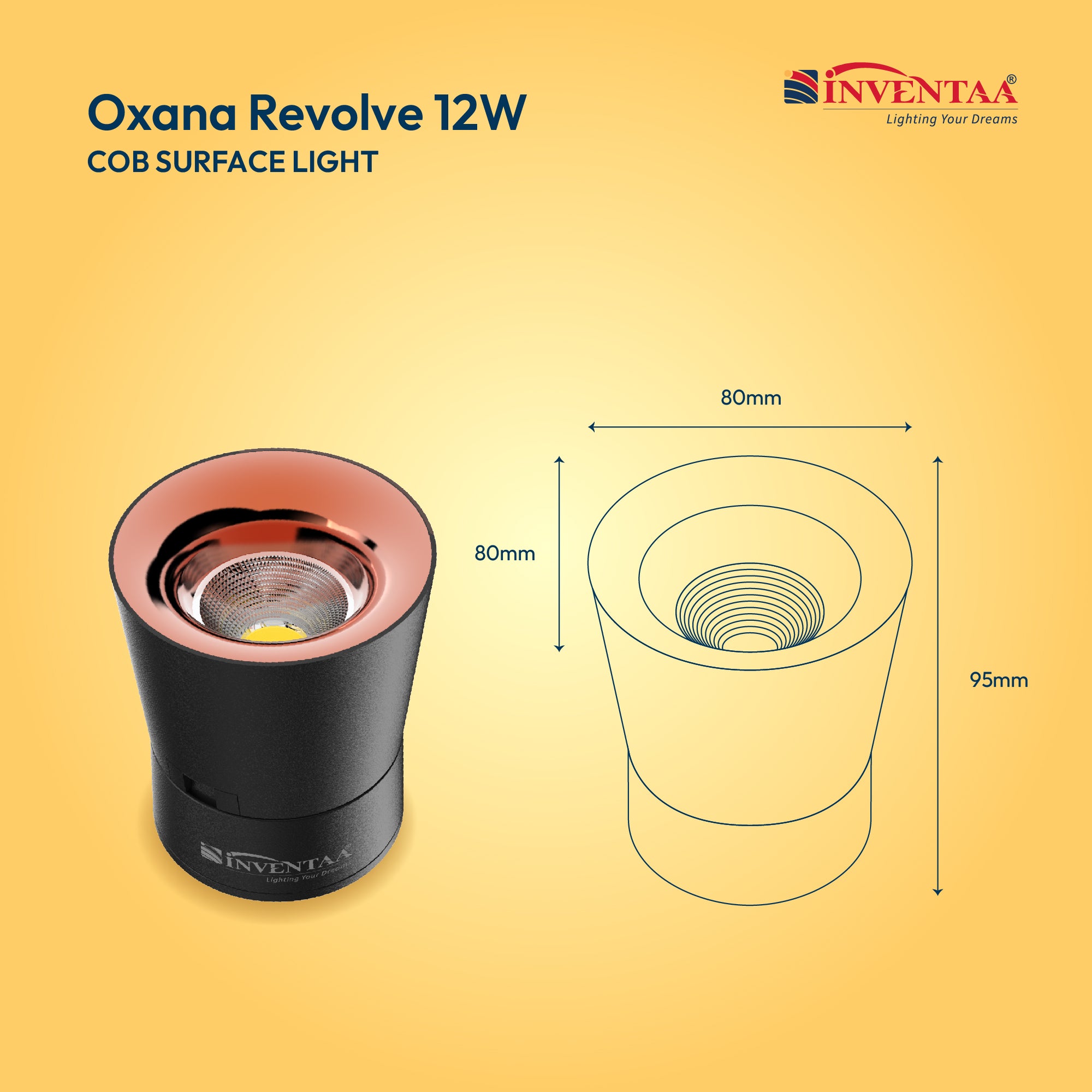 Dimension Of Oxana Revolve COB Surface Light 12W #watts_12w