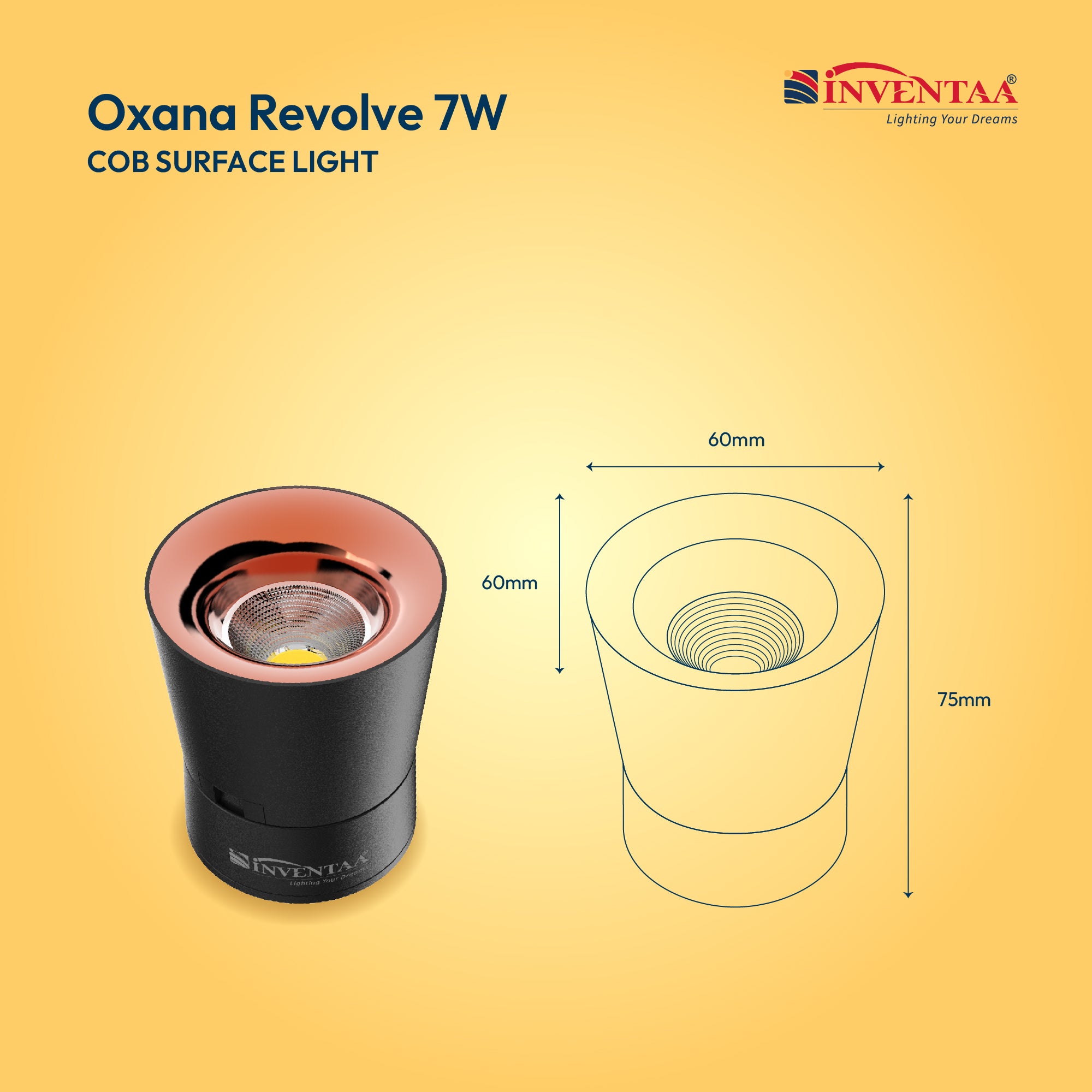 Dimension Of Oxana Revolve COB Surface Light 7W #watts_7w
