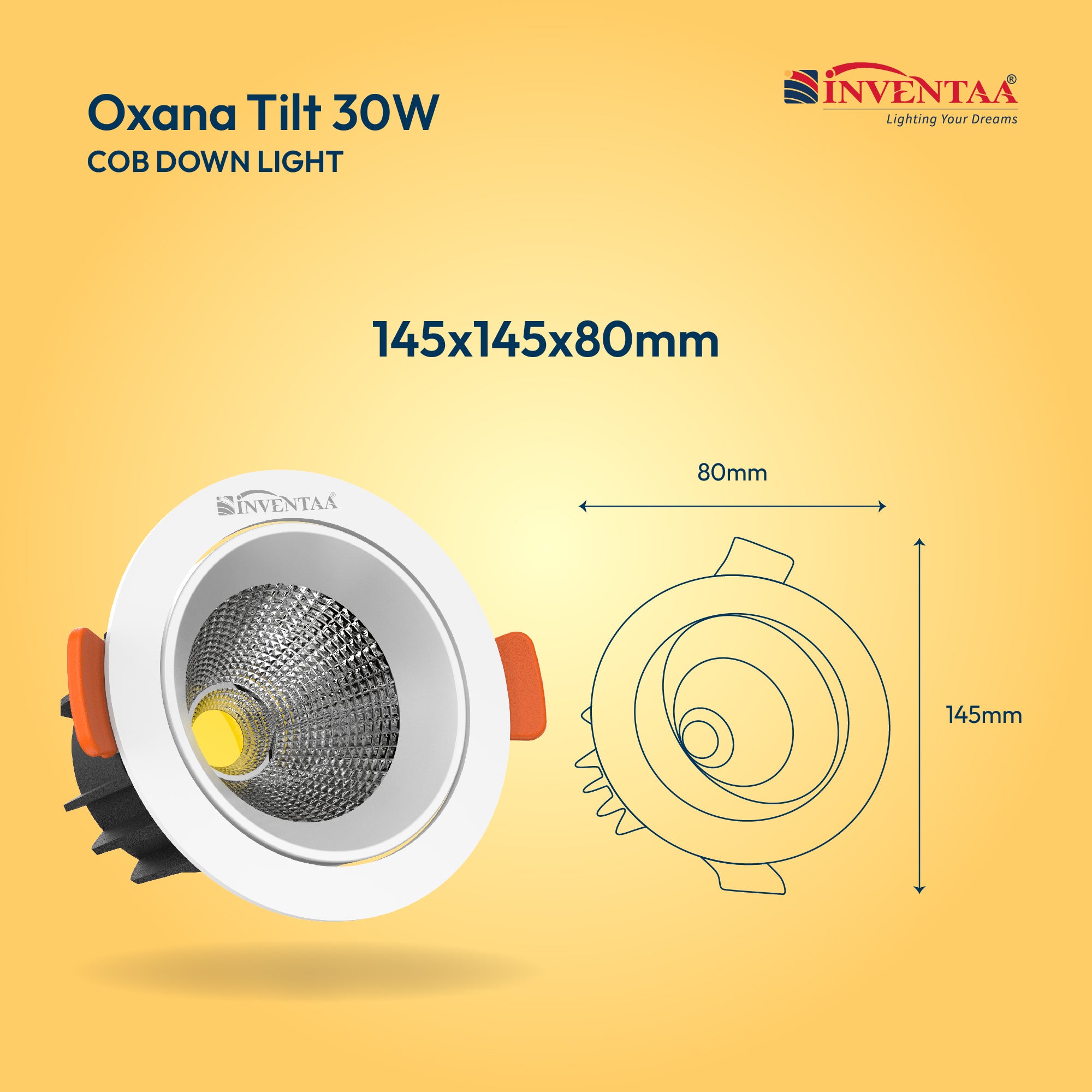 Dimension Of Oxana Tilt COB Downlight 30W #watts_30w