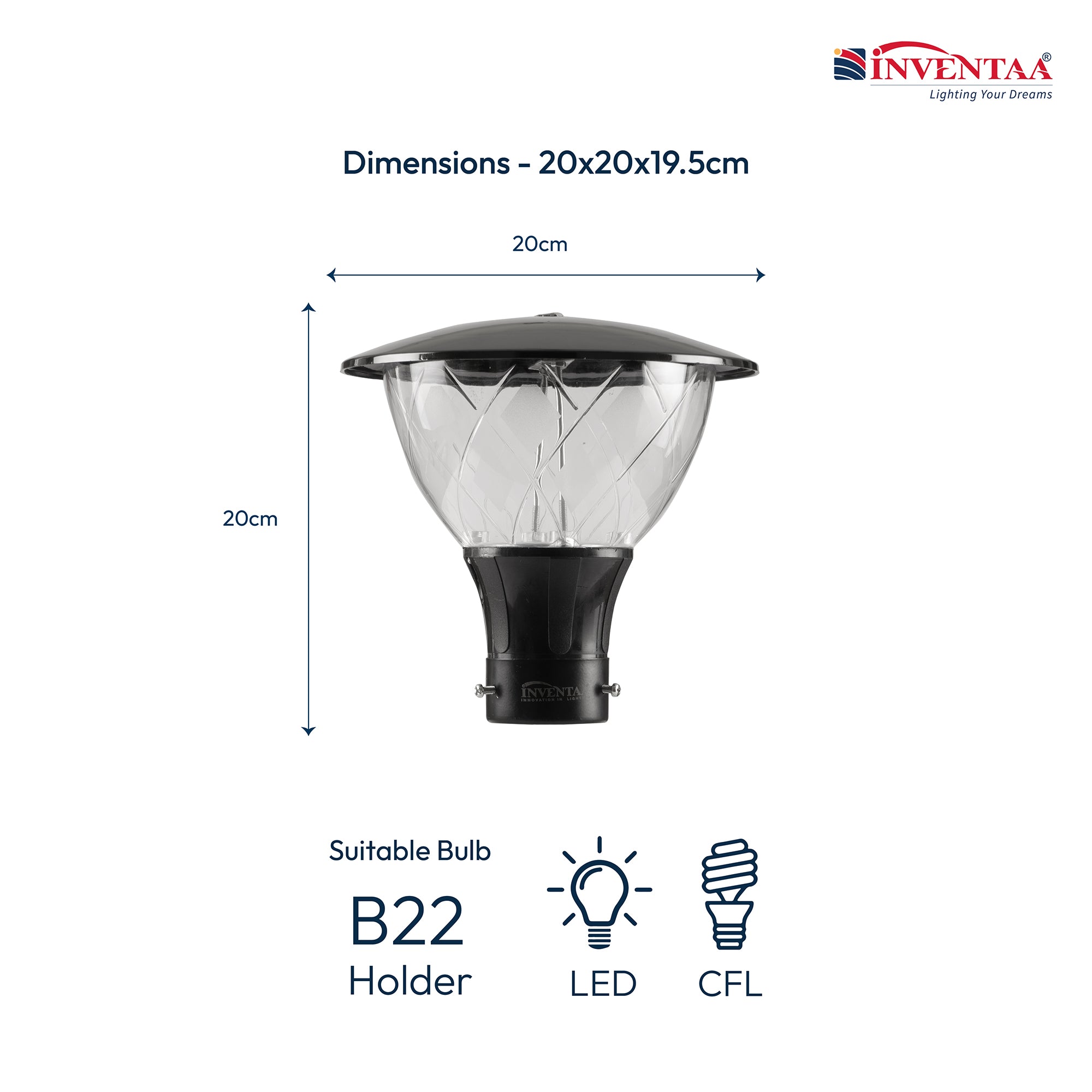LED gate light outdoor with B22 holder and compact pillar design