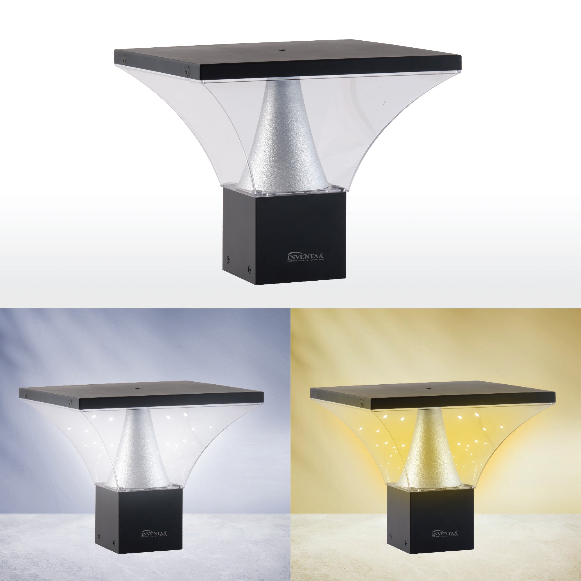 Triple-style entrance wall lights with modern flared design and glow options