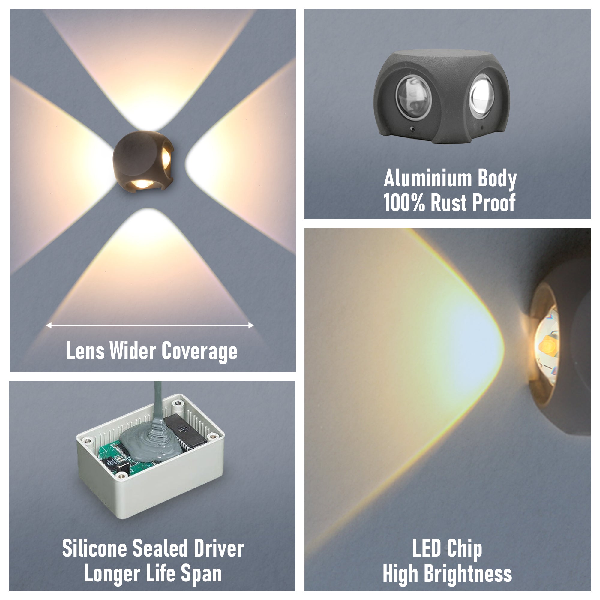 Features of Ignite 4 way led wall light #type_4 way