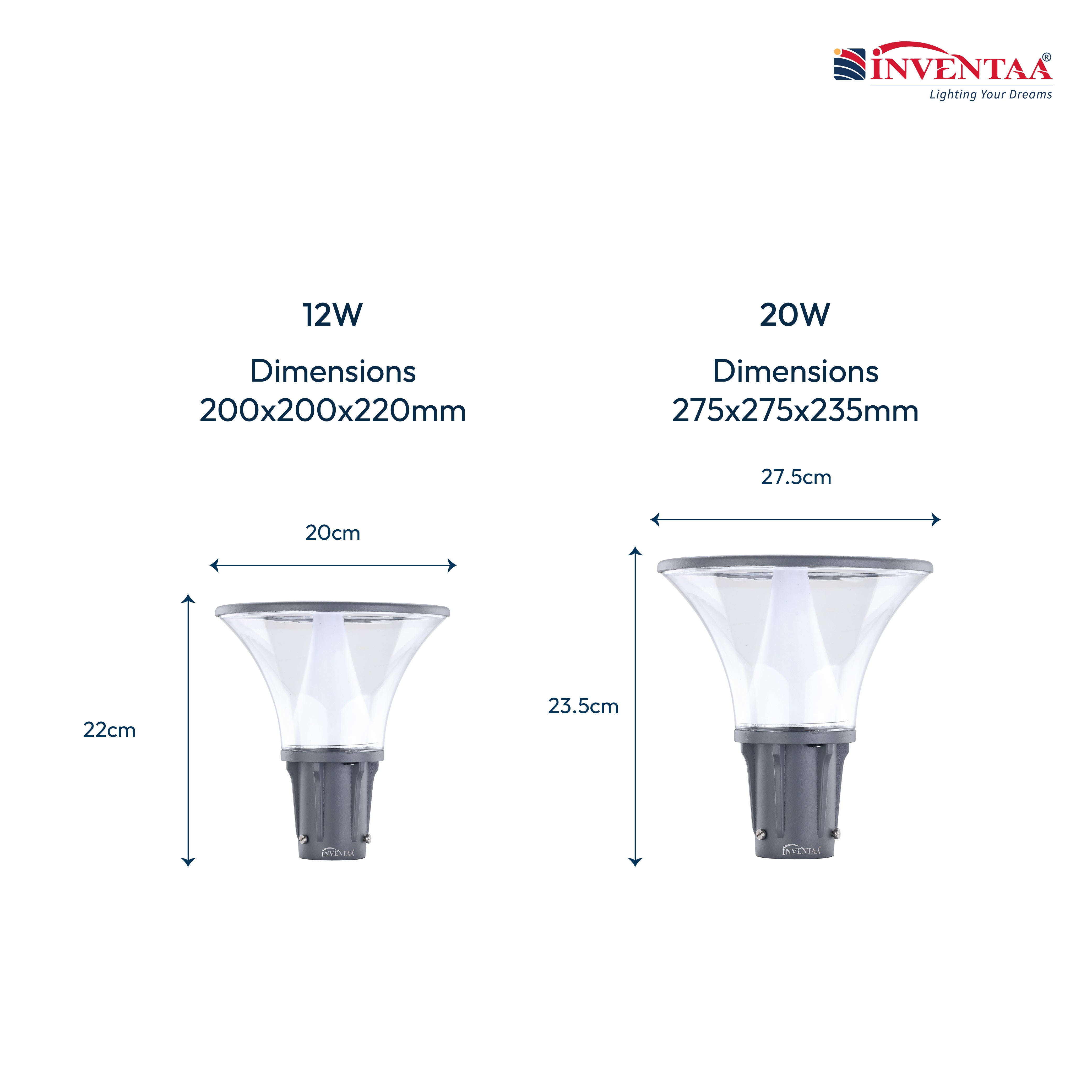 Modern gate pillar lamp lights in 12W and 20W size options