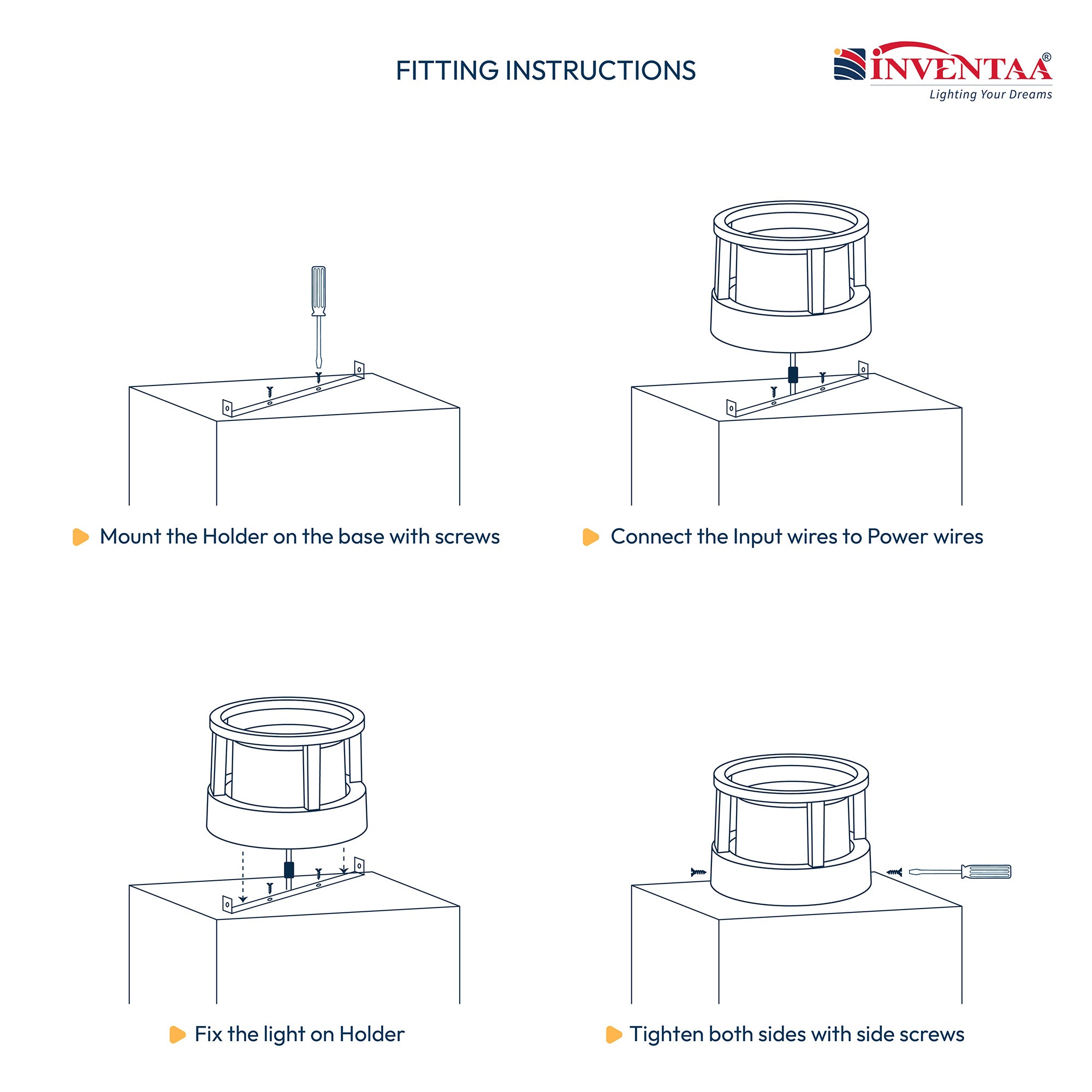 Gate dome light fitting instructions showing step-by-step installation