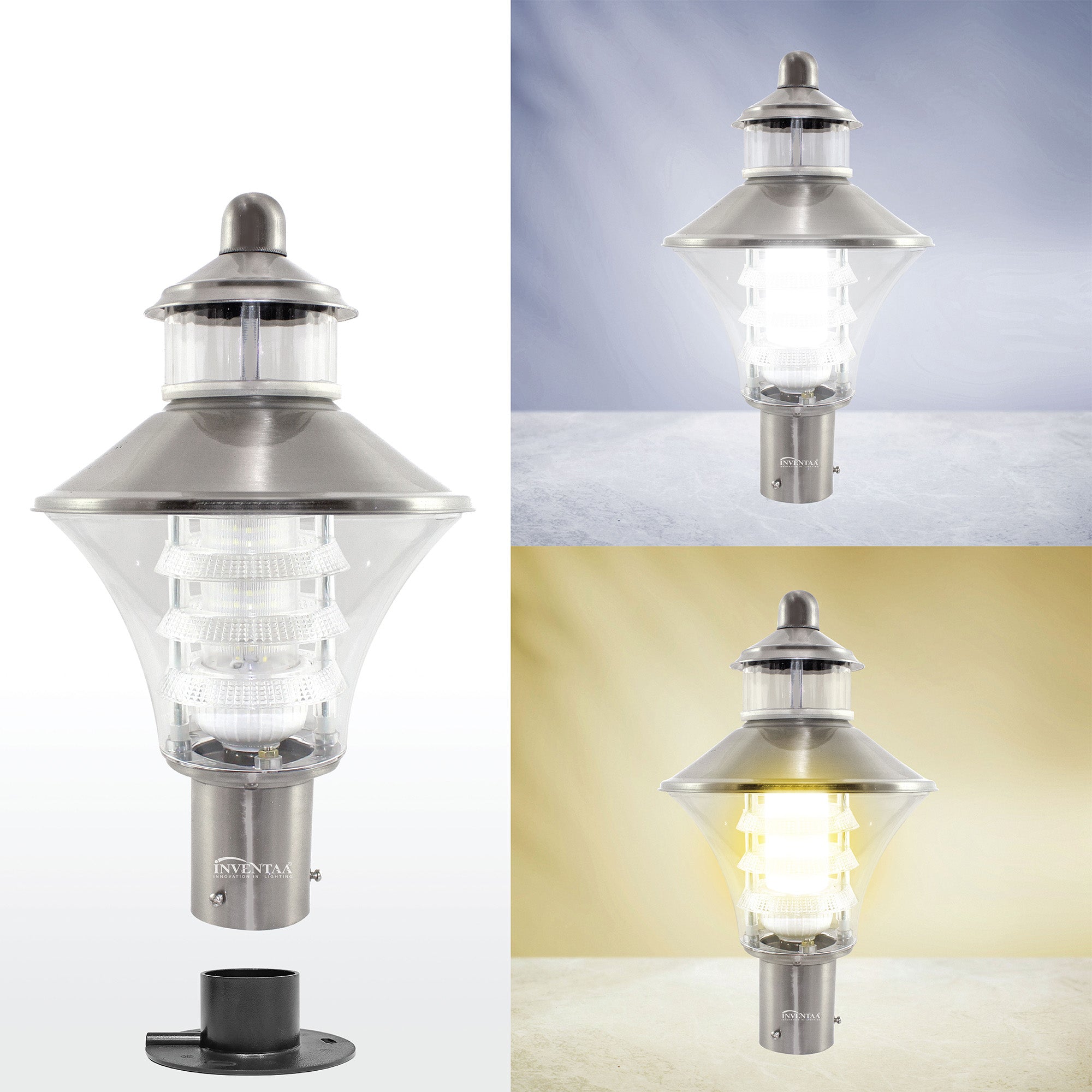 Optic Fabula LH Silver Satin Cool Warm Comparison | Best LED Gate Light Model Online at affordable price Online #color_silver satin clear
