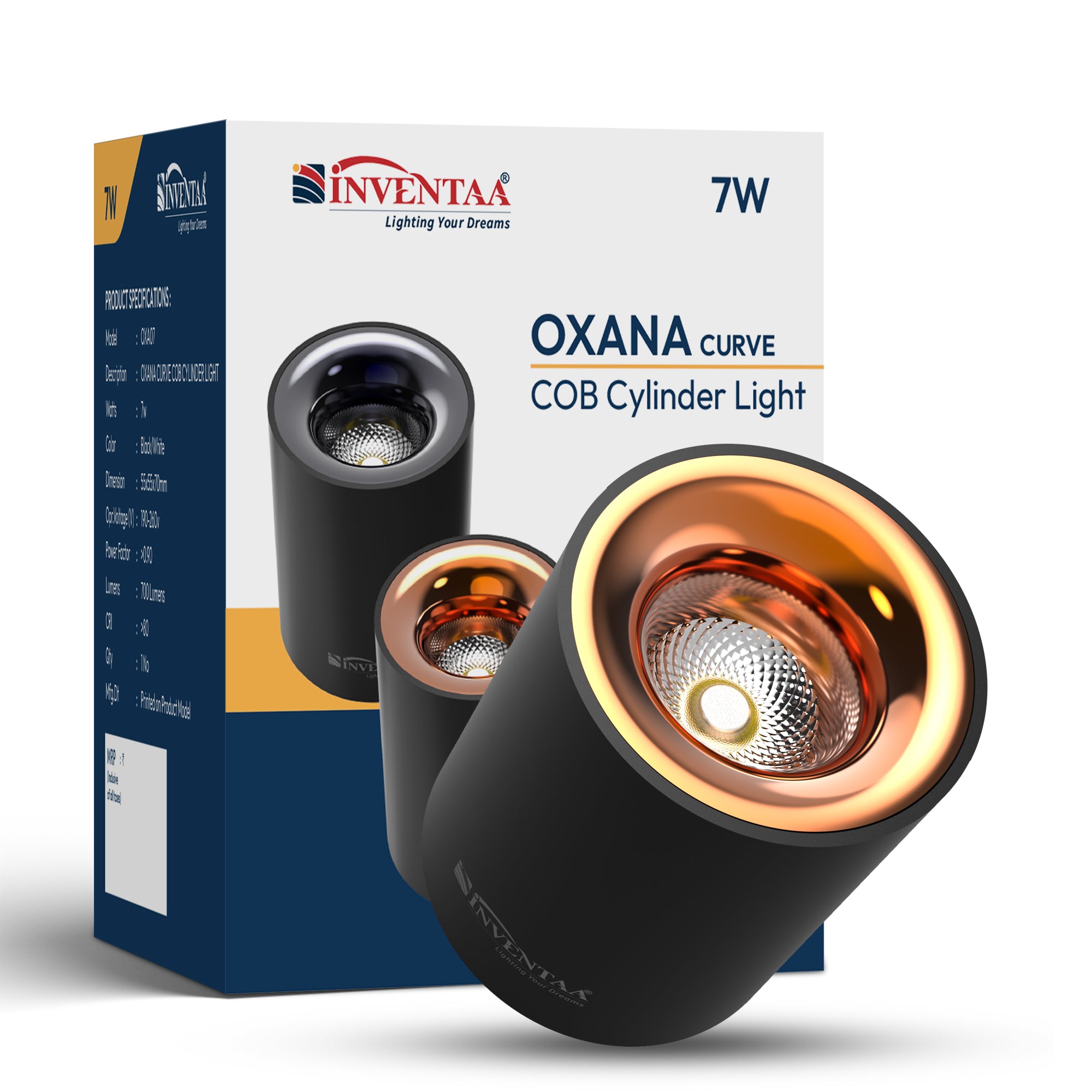 Oxana Curve COB Cylinder Light Black Rose Gold 7W With Box Enclosure #watts_7w