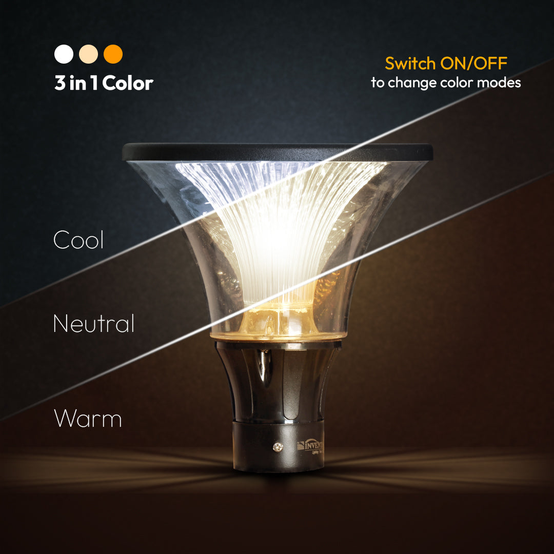 Prisma 12W Outdoor Gate Pillar Light — 3-in-1 LED (Cool,Warm and Neutral) | Waterproof Post Top Wall Mount Light for Home Gate, Compound & Boundary Wall