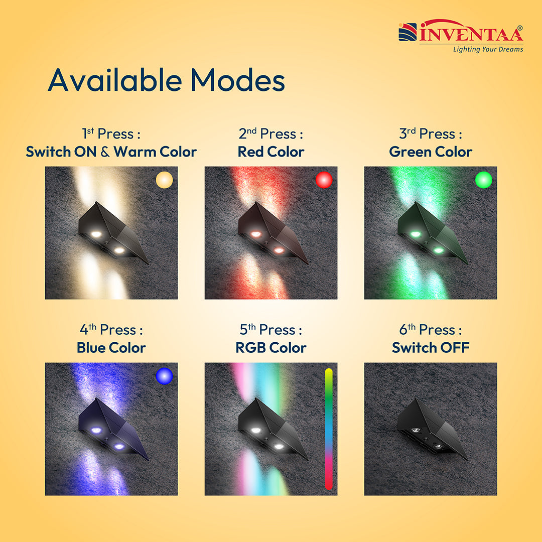 Inventaa light fixture with color-changing modes on a yellow background