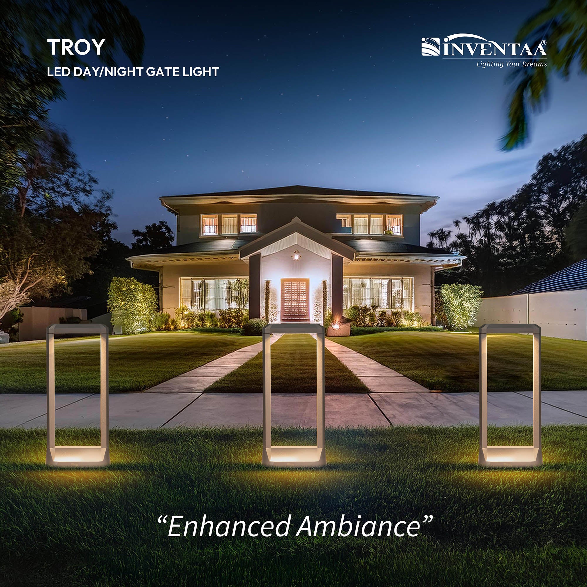 Smart Troy LED Bollard Light 1.5 Feet Installed On Garden Pathway #size_1.5 feet