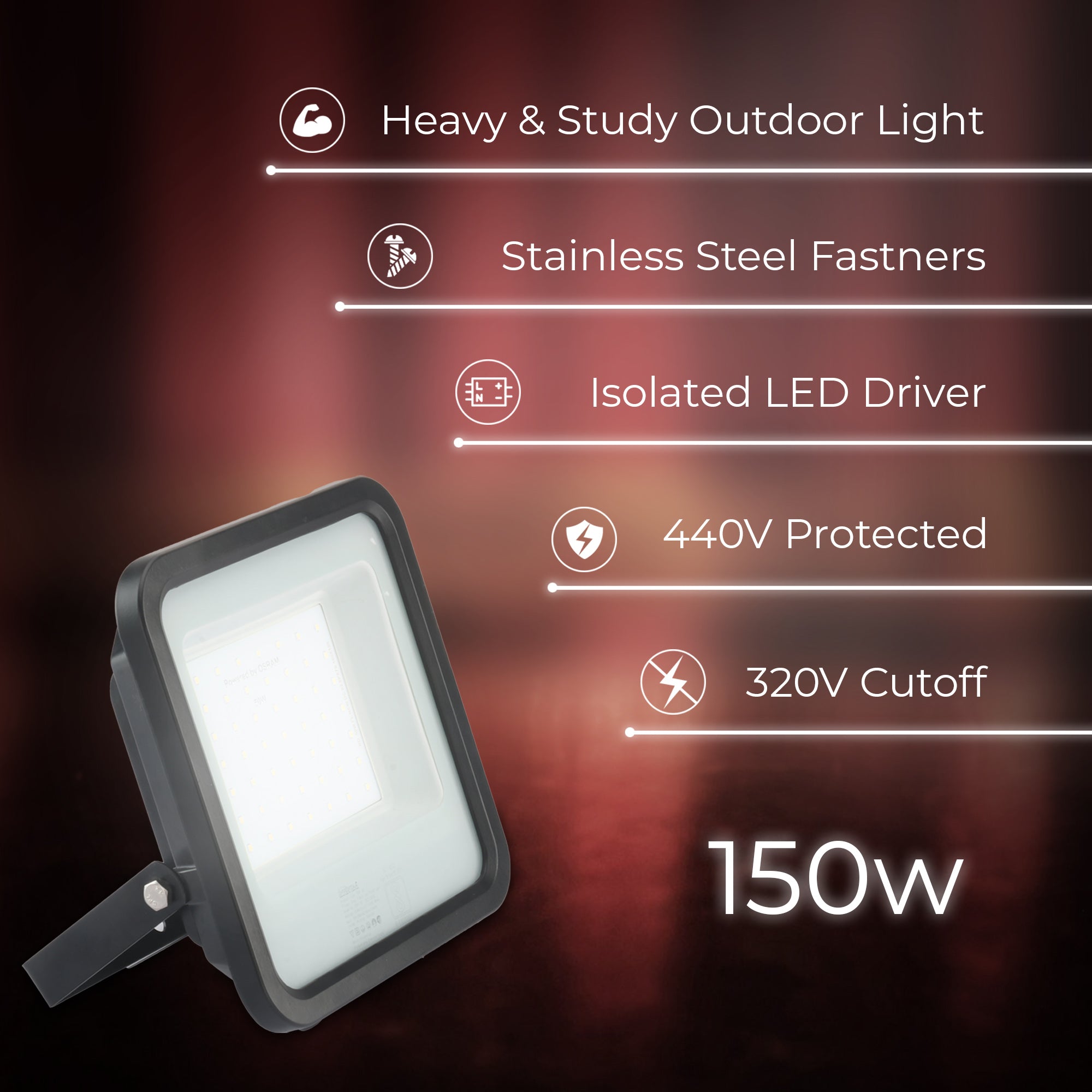Specifications of Fabra 150W led flood light #watts_150w
