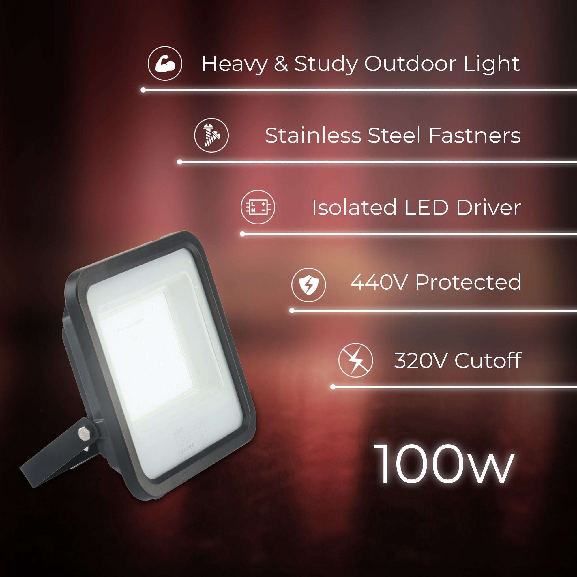Specifications of Fabra 100W led focus light #watts_100w