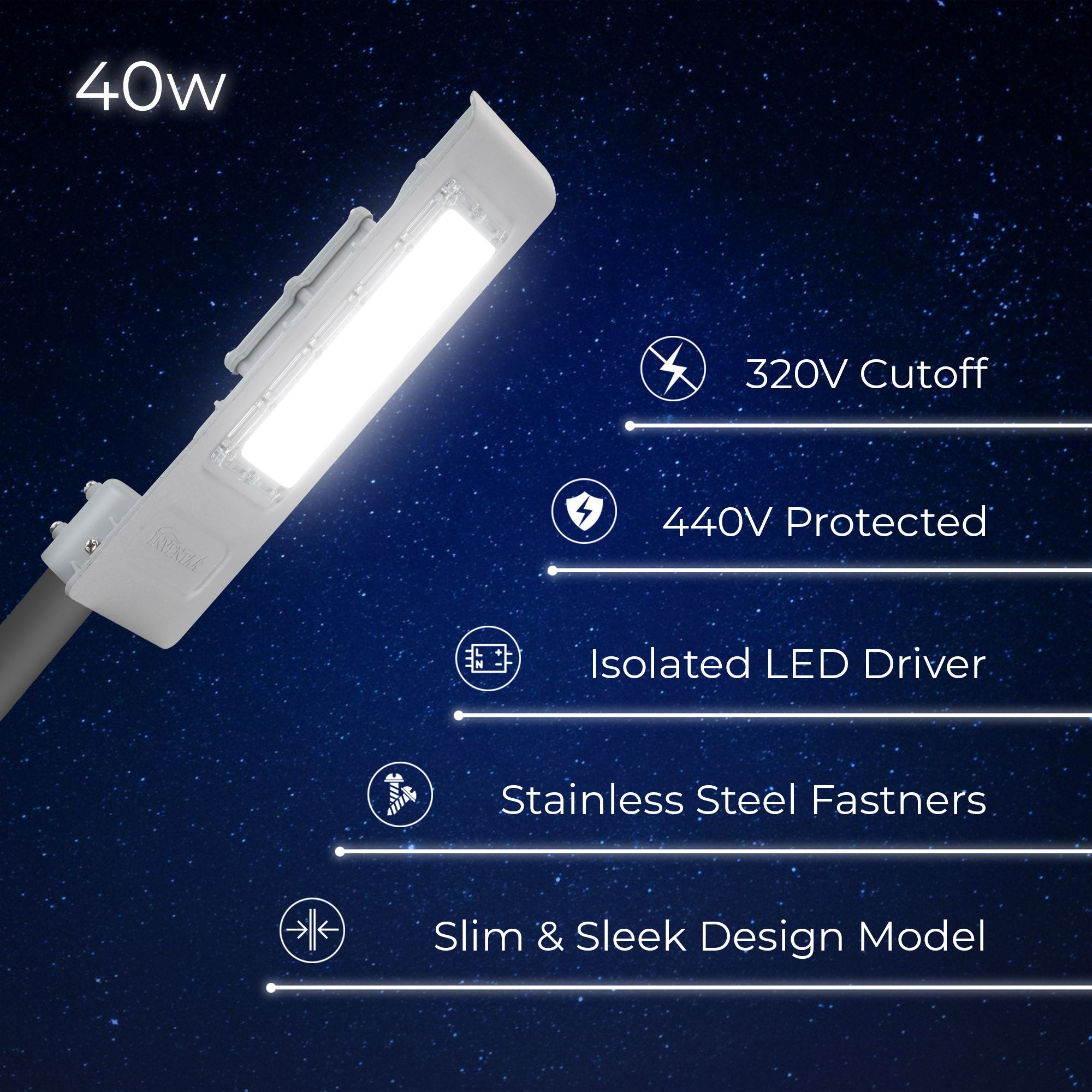 Specifications of Alita 40W led street path light #watts_40w