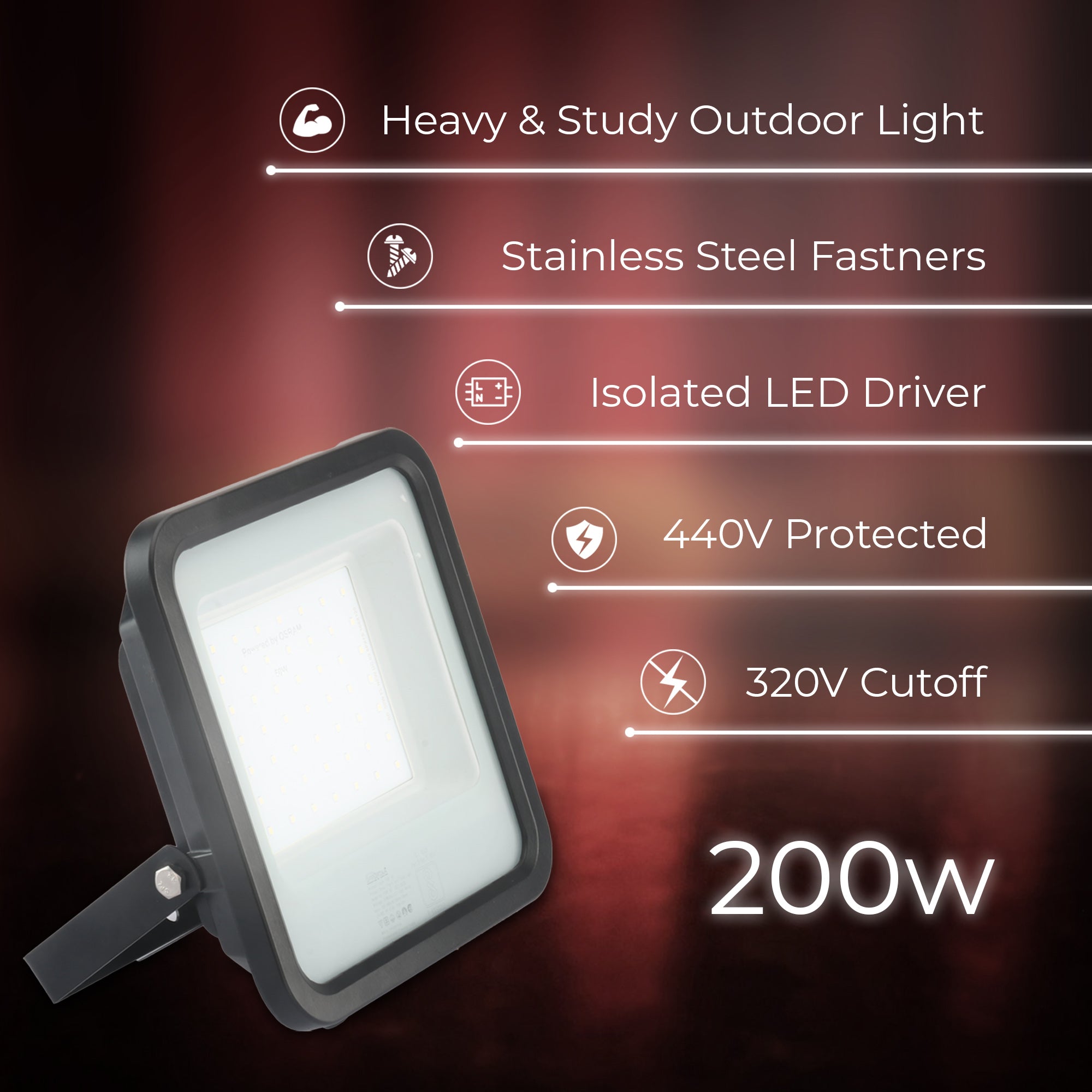 Specifications of Fabra 200W led focus light #watts_200w