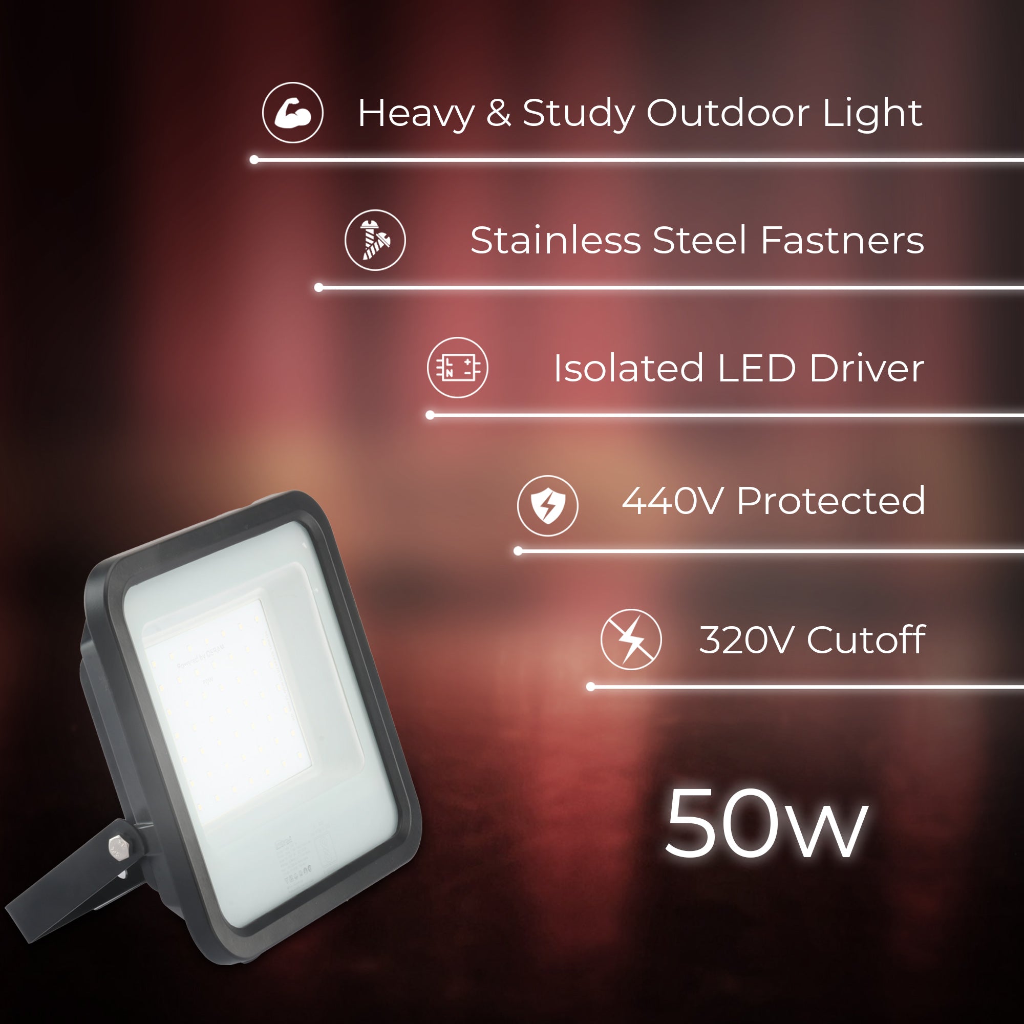 Specifications of Fabra 50W led flood light #watts_50w
