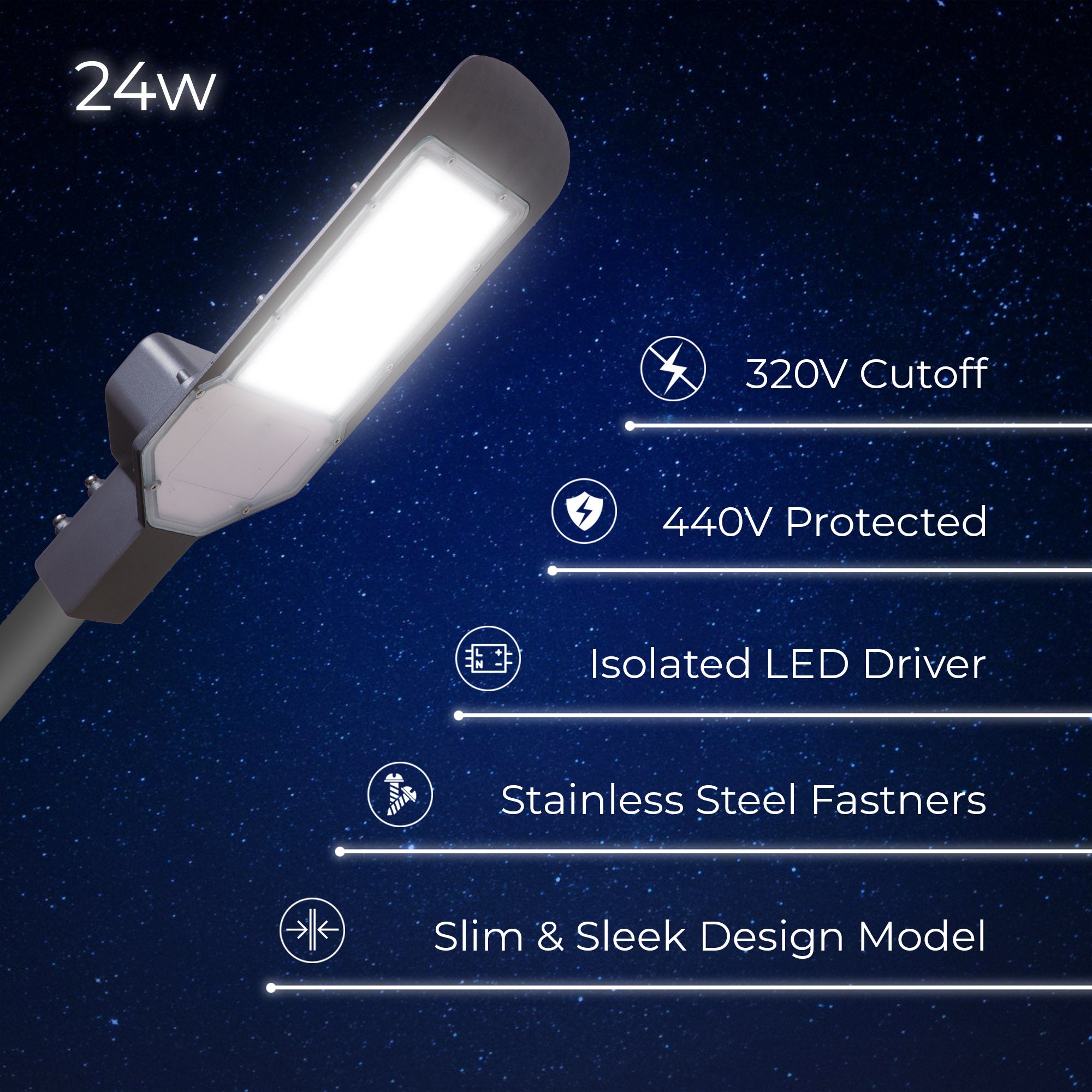 Specifications of Lexa 24W led street light #watts_24w