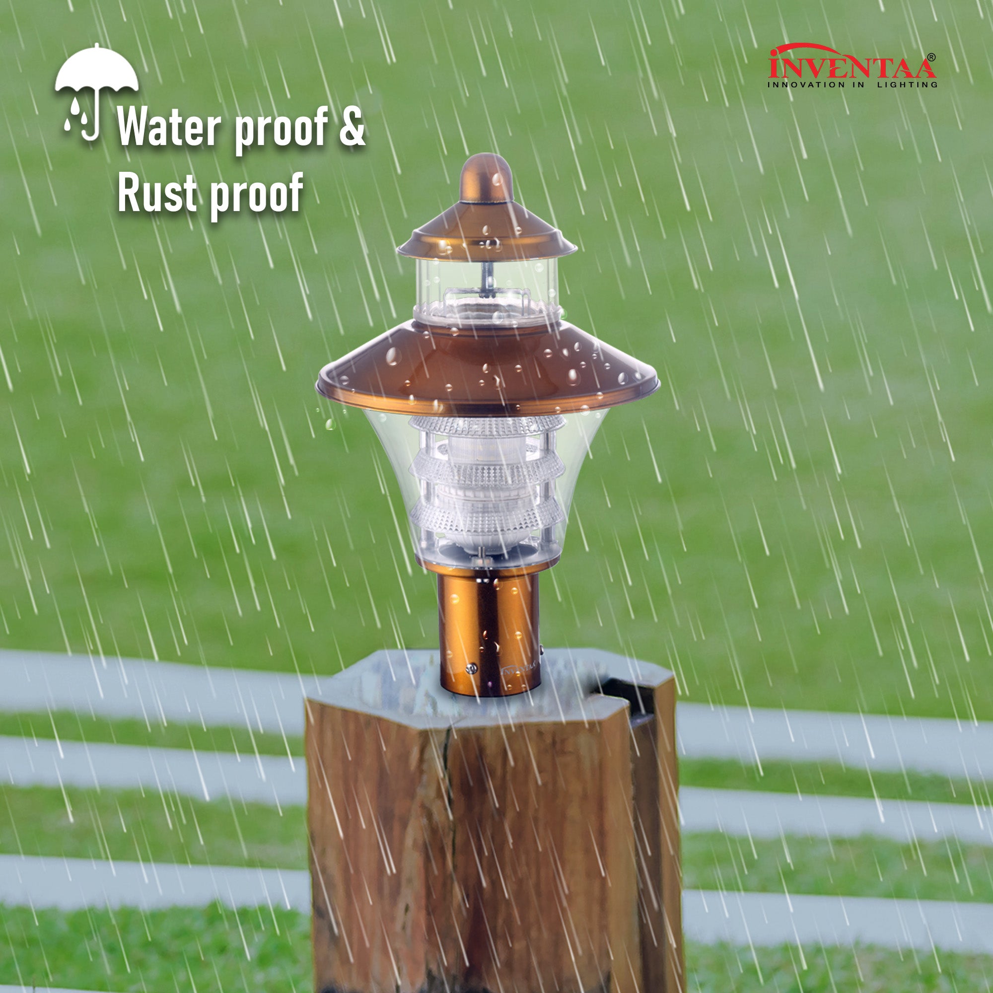 Waterproof rustproof antique gate light with compound pillar design | Best LED Gate Light Model Online at affordable price Online #color_Gold Trio Luv Clear
