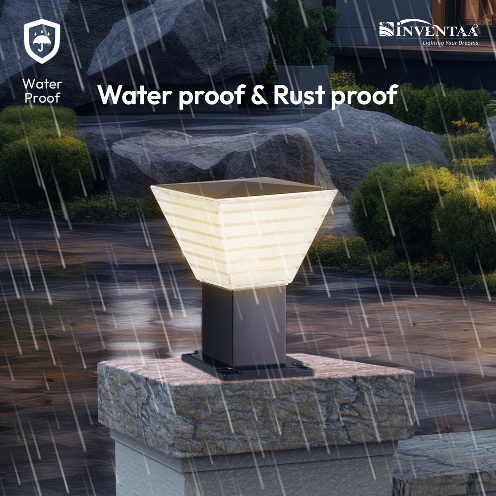 Villa 12W Fancy Outdoor Gate Light 3-in-1 LED (Cool-Warm-Neutral) | Waterproof Decorative Gate Pillar Lamp for Home Compound Wall | Inventaa