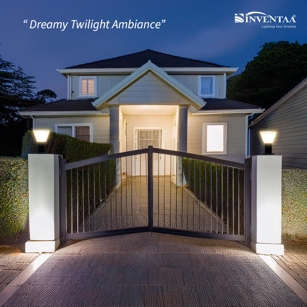 Villa 12W Fancy Outdoor Gate Light 3-in-1 LED (Cool-Warm-Neutral) | Waterproof Decorative Gate Pillar Lamp for Home Compound Wall | Inventaa
