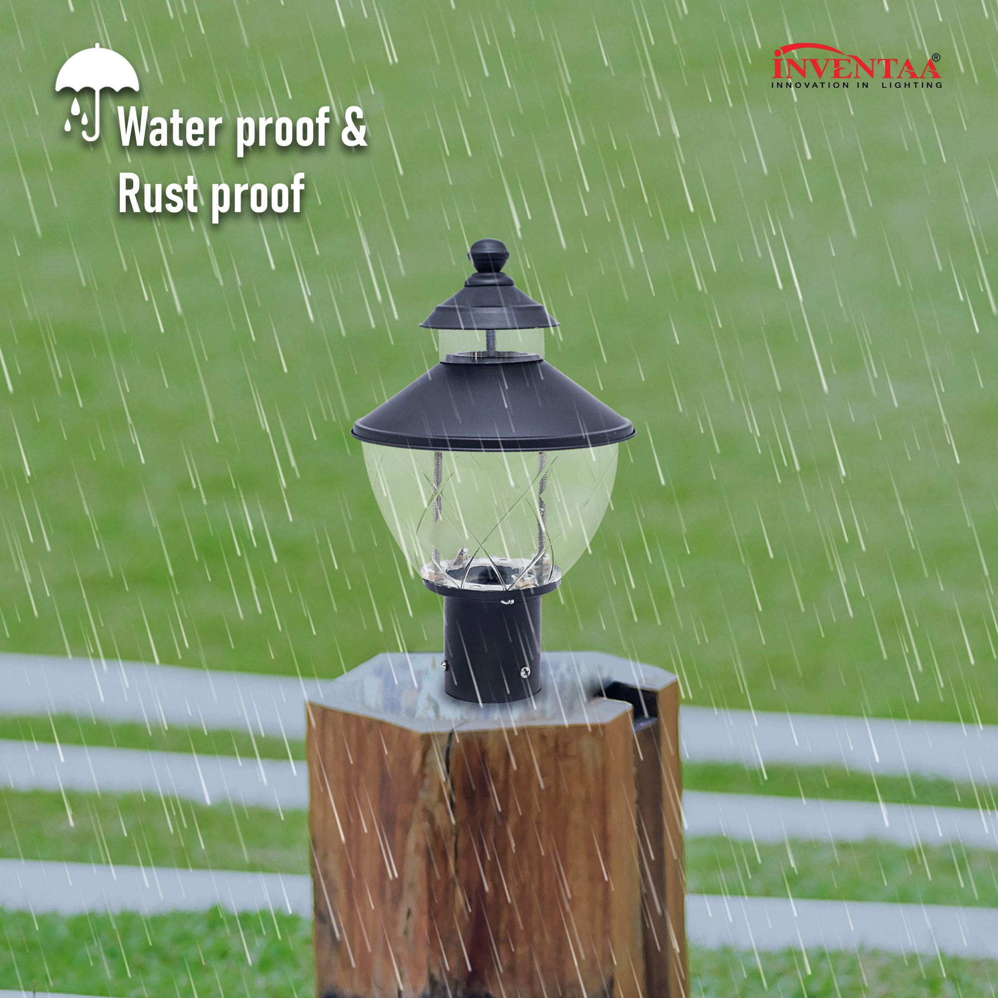 Waterproof Kitty Matt Black LED Gate Light #color_matt black clear