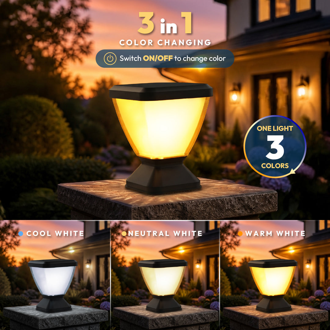 Zenia PRO 12W Outdoor Gate Pillar Light — 3-in-1 LED (Cool, Warm & Neutral) | Waterproof Post Top Wall Mount Light for Home Gate, Compound & Boundary Wall