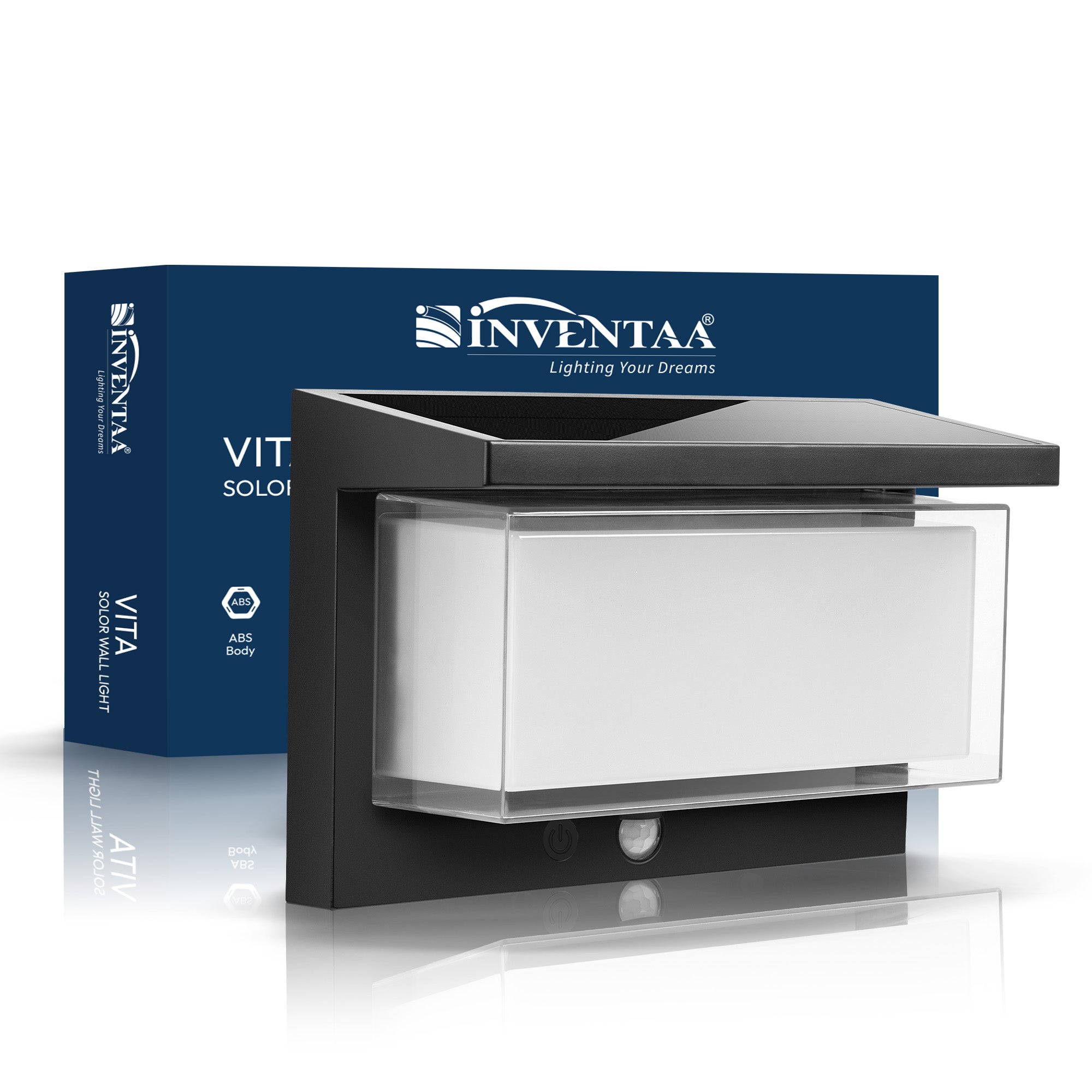 Inventaa outdoor light fixture with packaging on a white background