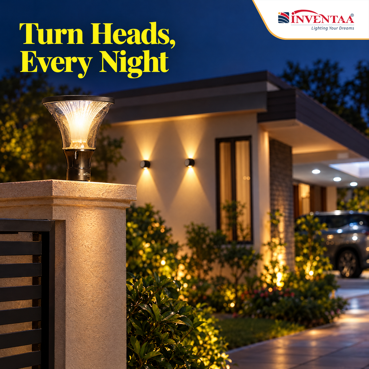 INVENTAA Eye Catcher Gate Bundle – 2 Prisma 3-in-1 Gate Lights + 4 Ignite 2-Way Wall Lights + 2 Ora 12W Bulkhead Lights
