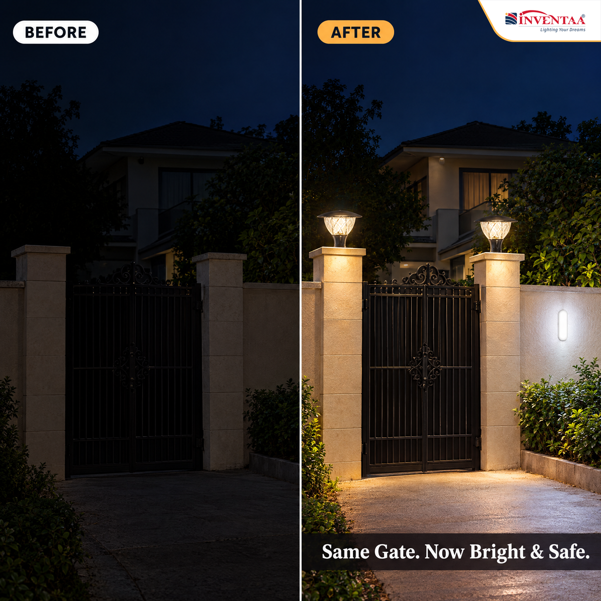 INVENTAA Essential Gate Bundle | 4 Emiko Gate Lights (Without Bulb) + 2 Mini Ora 10W LED Bulkhead Lights