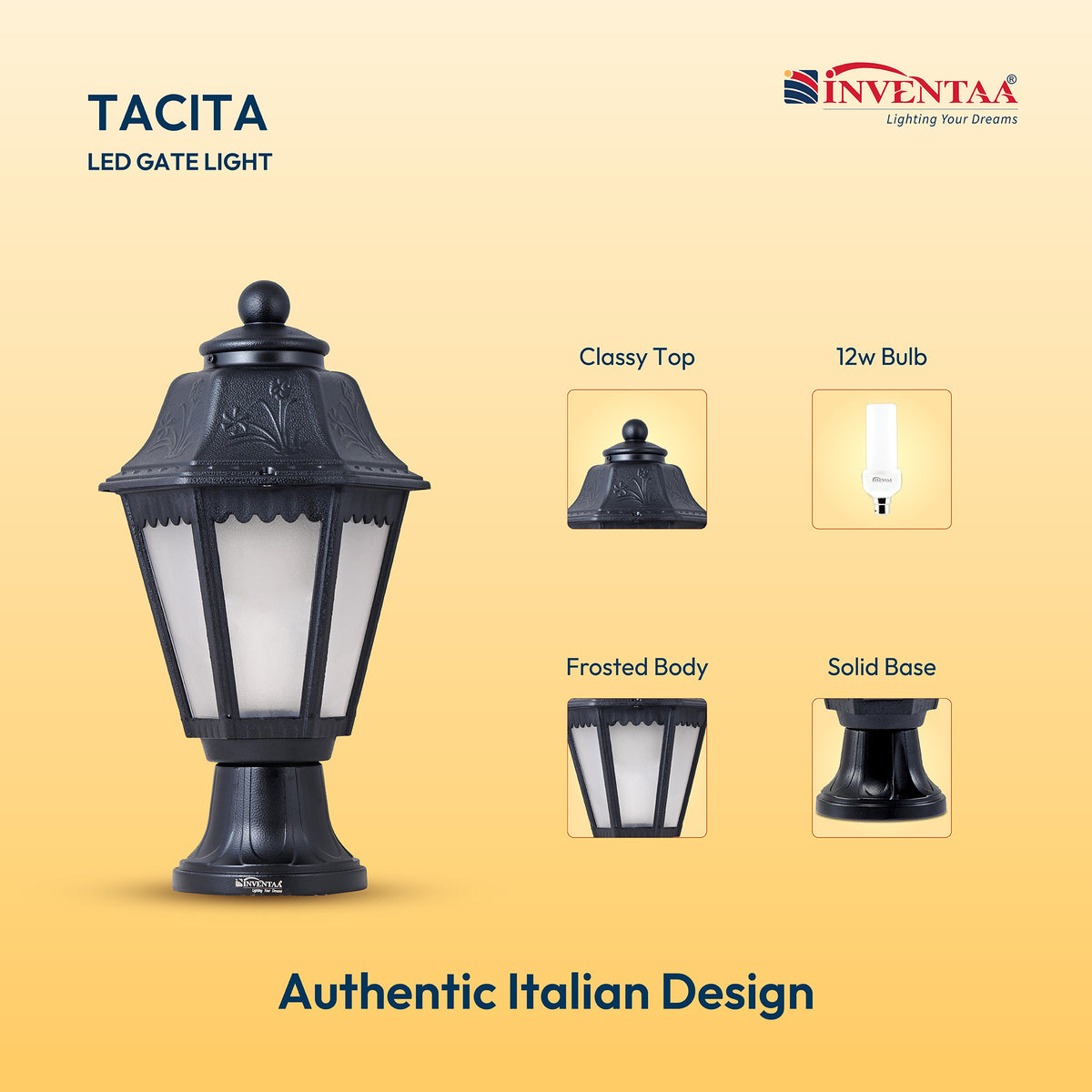 Tacita Modern  12W Outdoor Gate Pillar Light ? 3-in-1 LED (Cool-Warm-Neutral)  Waterproof Post Top Wall Mount Light for Home Gate, Compound & Boundary Wall