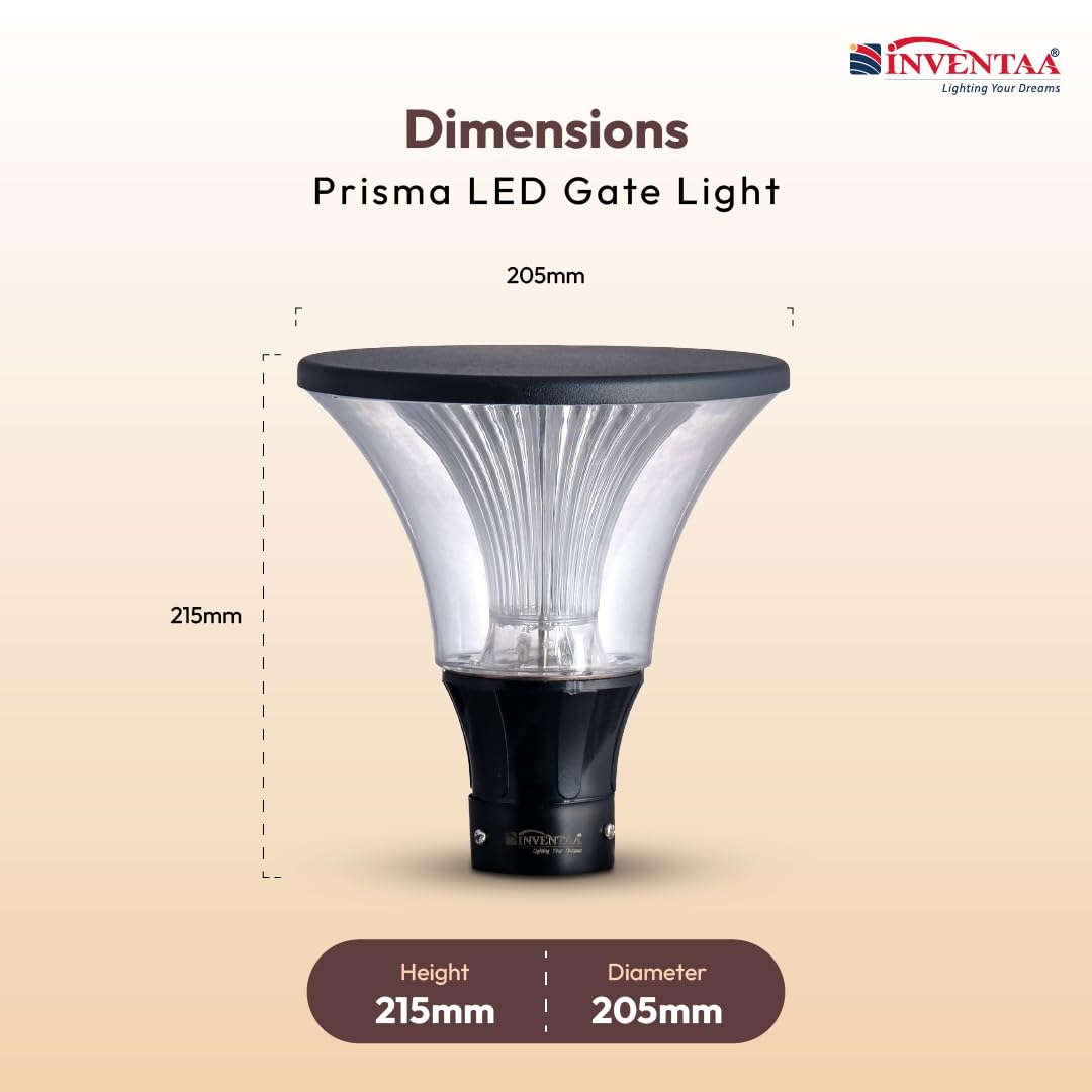 Prisma 12W Outdoor Gate Pillar Light? 3-in-1 LED (Cool,Warm and Neutral) | Waterproof Post Top Wall Mount Light for Home Gate, Compound & Boundary Wall