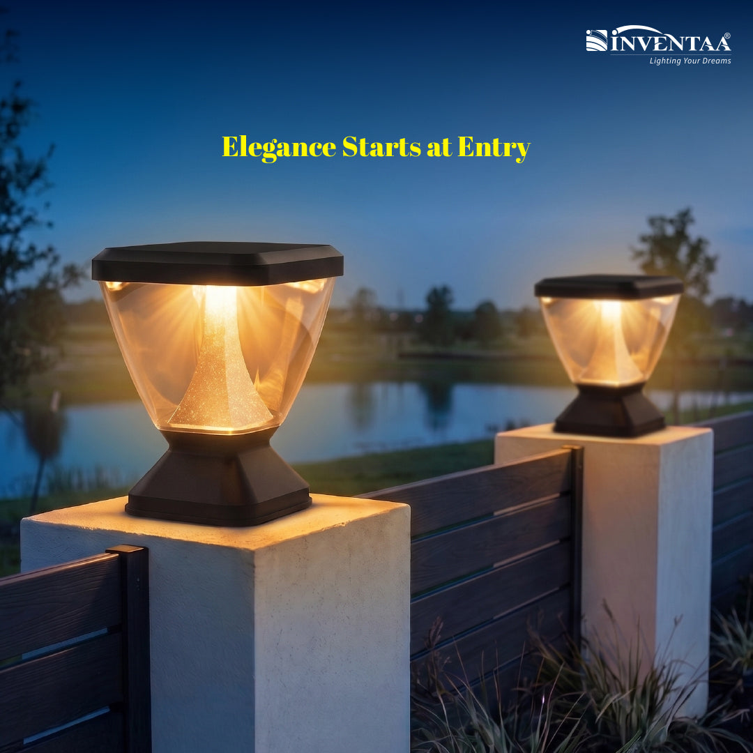 Zenia Solar 12W Outdoor Gate Pillar Light — 3-in-1 LED (Cool, Warm & Neutral) | Waterproof Post Top Wall Mount Light for Home Gate, Compound & Boundary Wall
