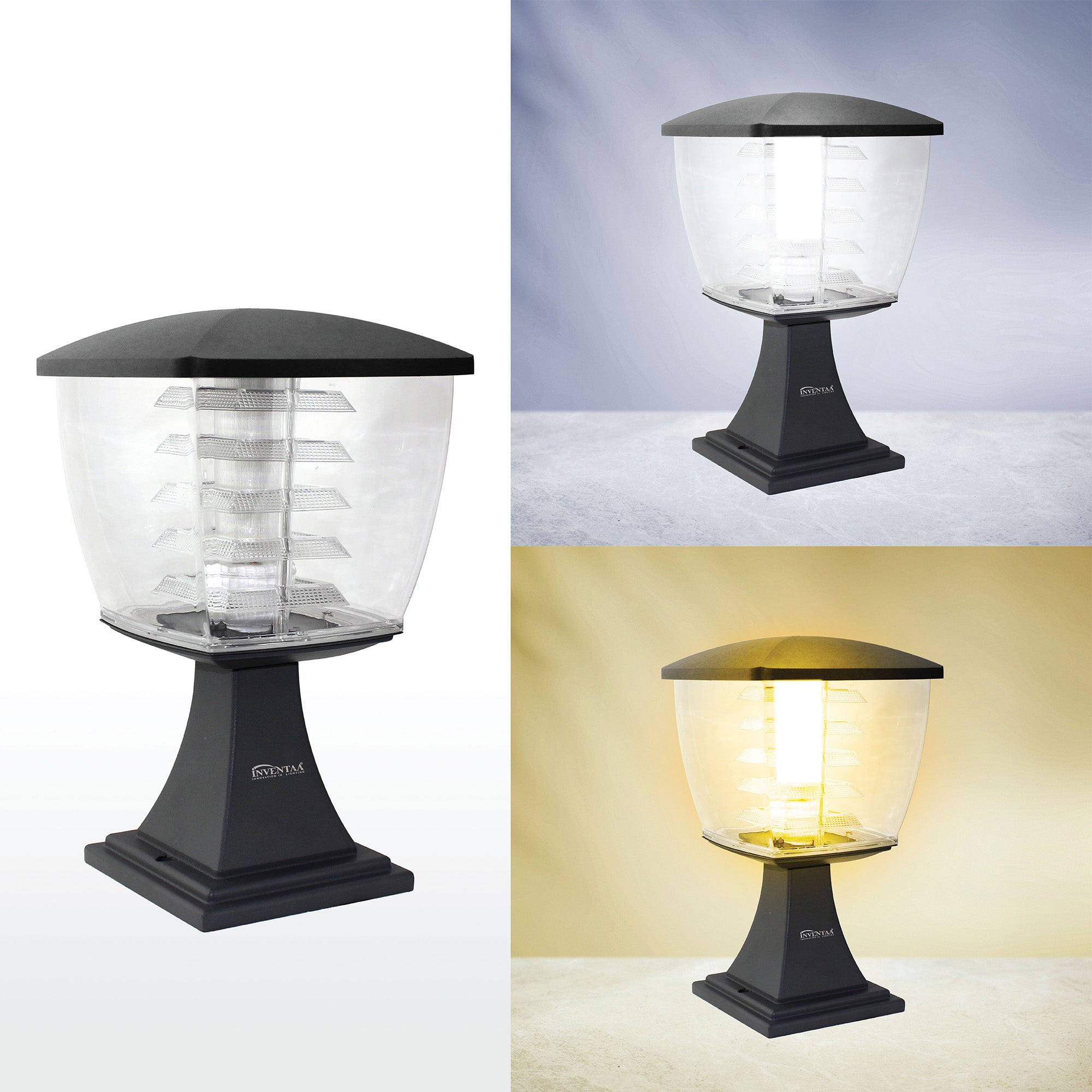 Glasis Black Clear LED Gate Light Cool Warm Comparison #color_black trio luv clear