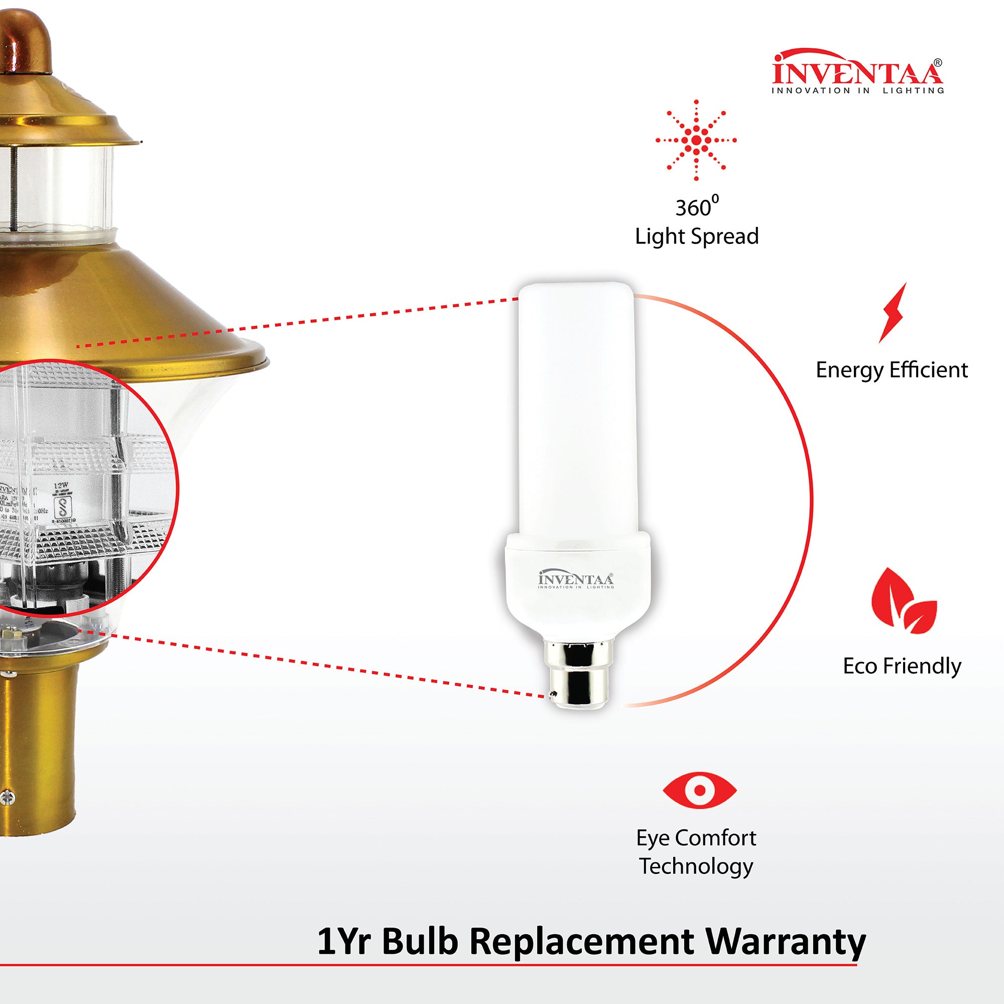 Bulb Options of Optic Fabula LH Gold | Best LED Gate Light Model Online at affordable price Online #color_gold clear